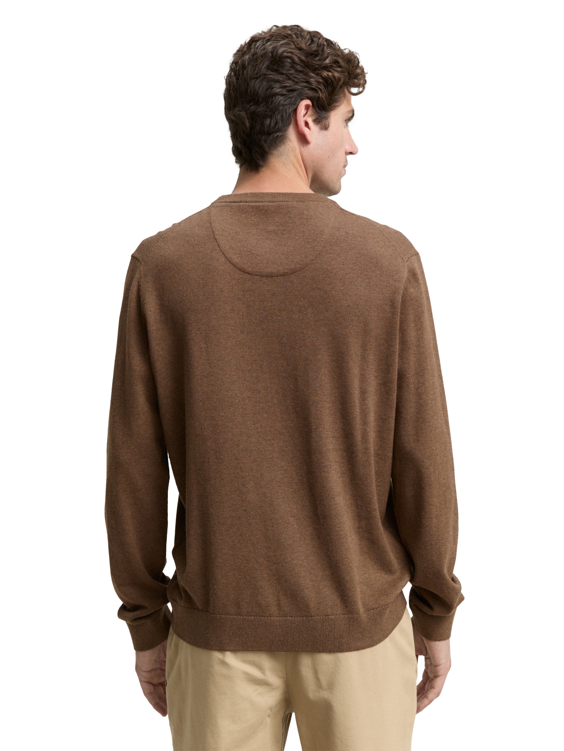 Tom Tailor Basic Knitted Brown Pullover Made of Cotton
