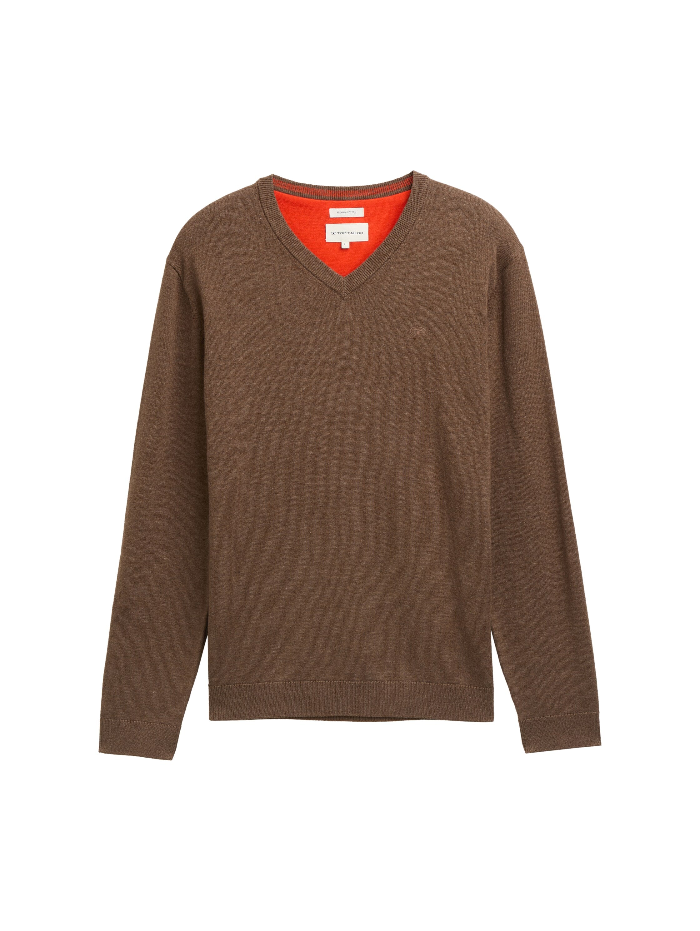 Tom Tailor Cotton V-Neck Knitted Brown Pullover