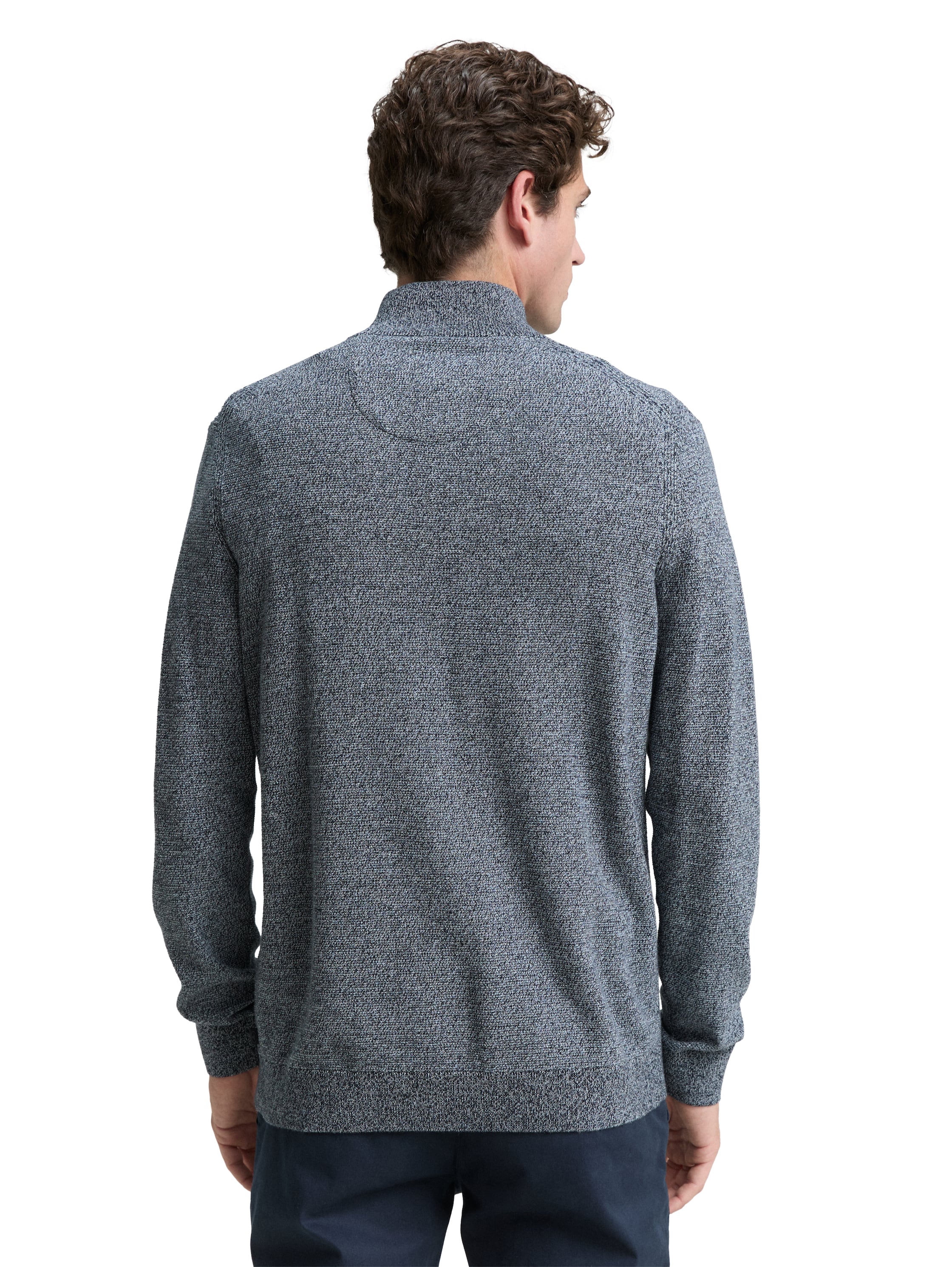 Tom Tailor Long Sleeve Knitwear Grey Pullover With Half Zipper To Close