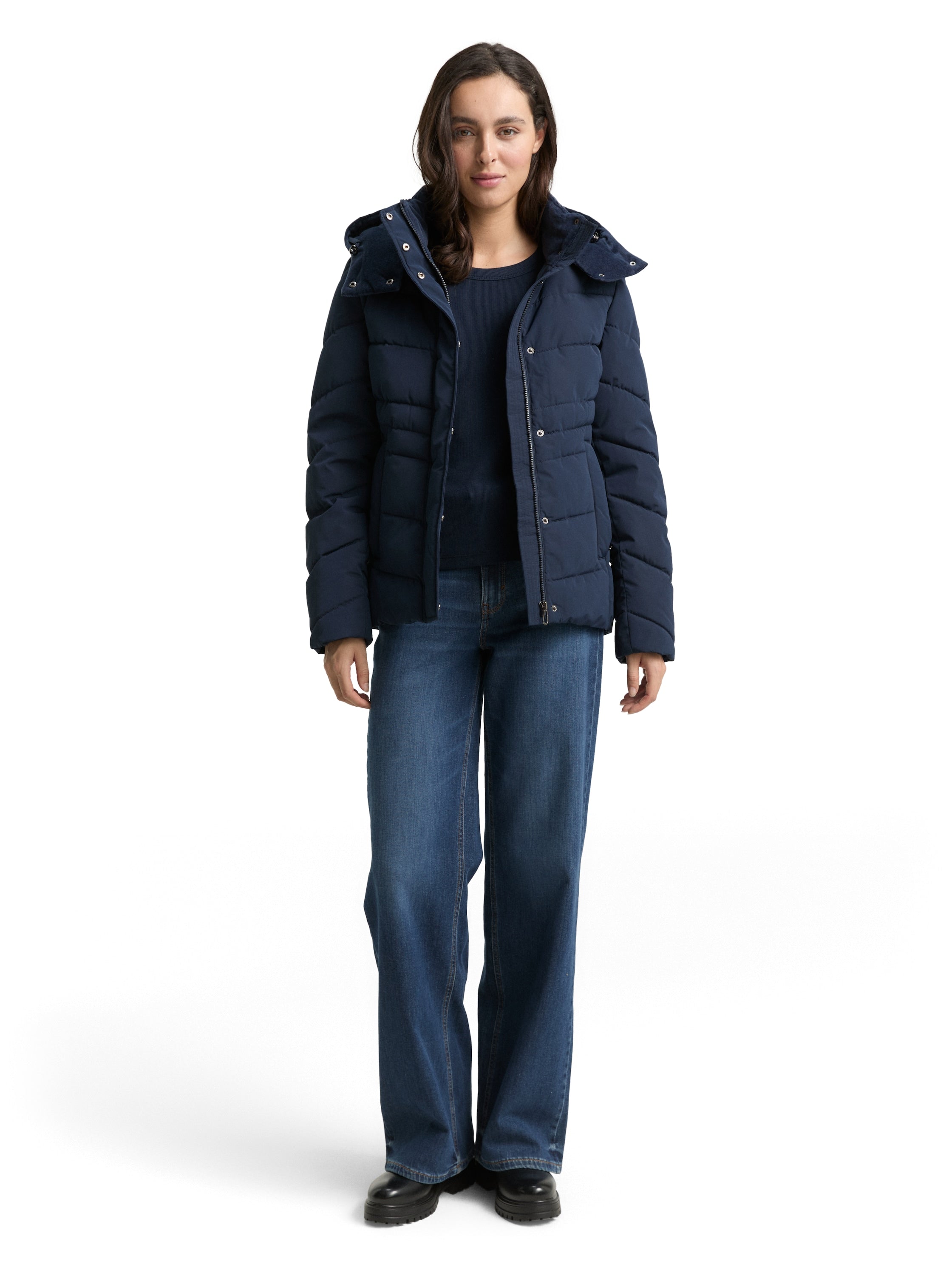 Tom Tailor Puffer Navy Jacket With Detachable Hood