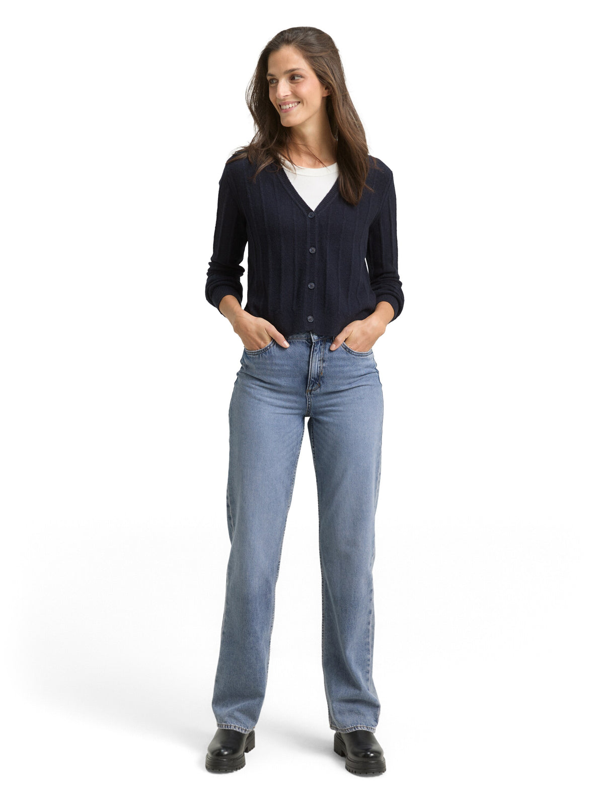 Tom Tailor Navy Ribbed Cardigan with Wool Content