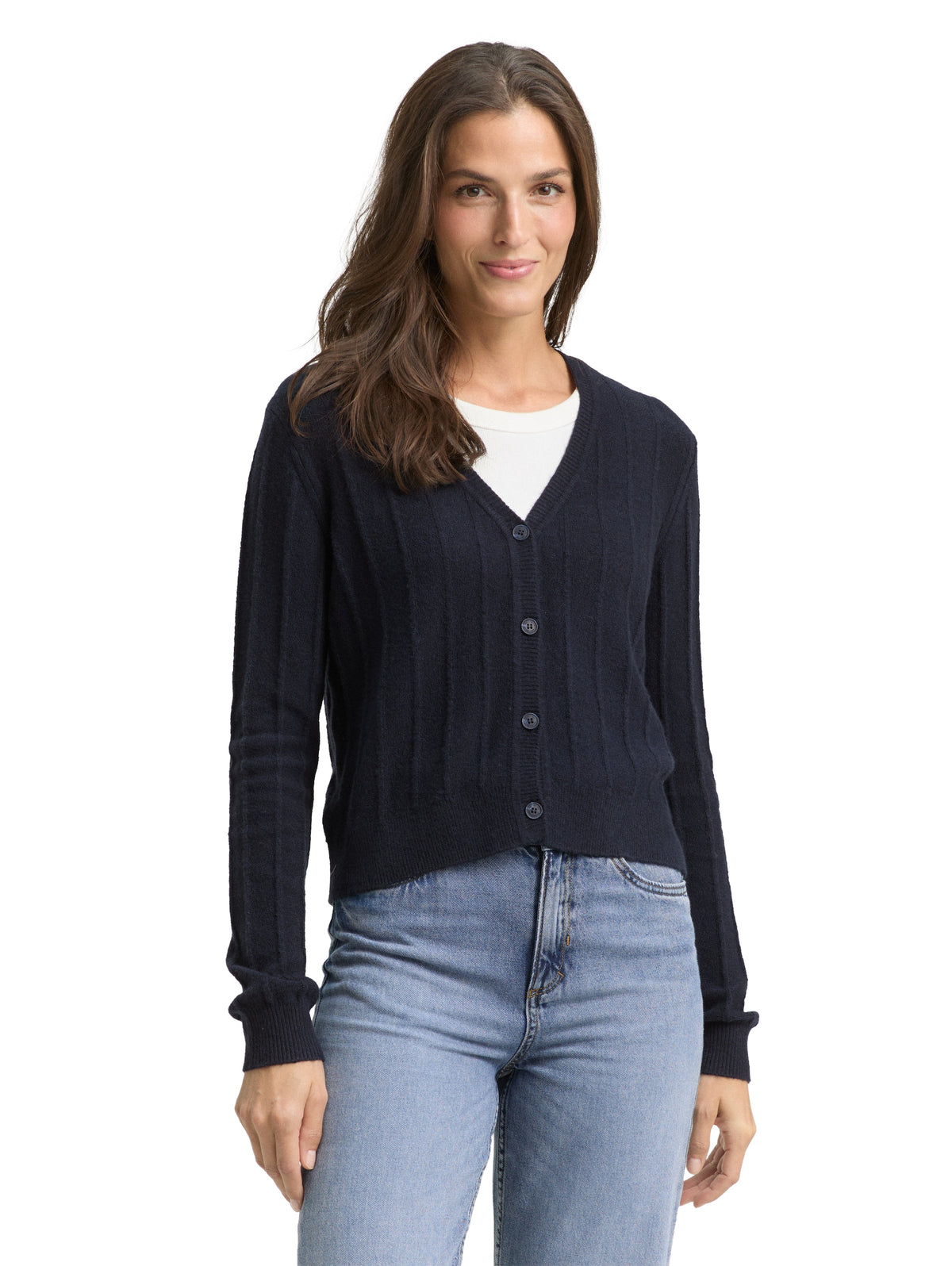 Tom Tailor Navy Ribbed Cardigan with Wool Content