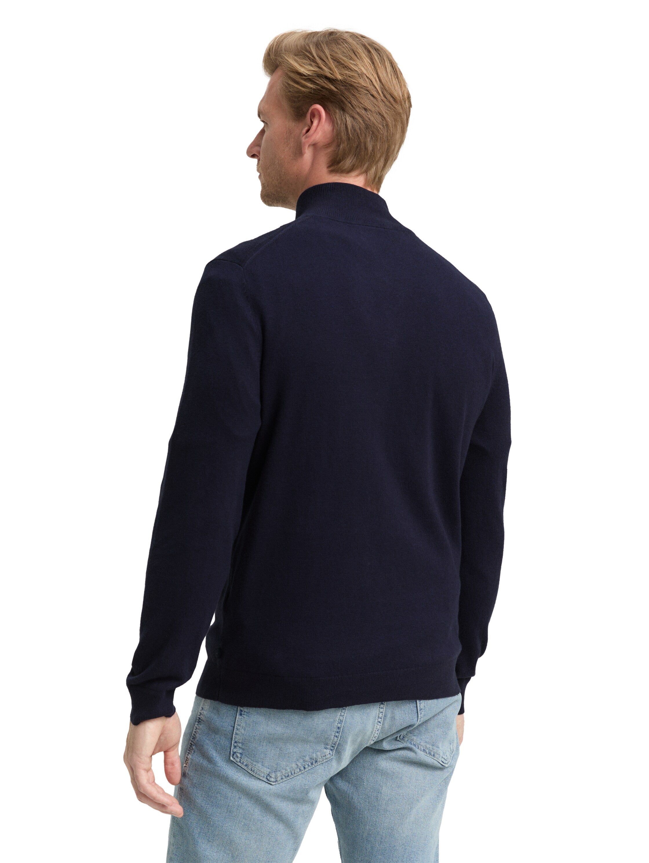 Tom Tailor Knit Navy Pullover With Half Zipper To Close