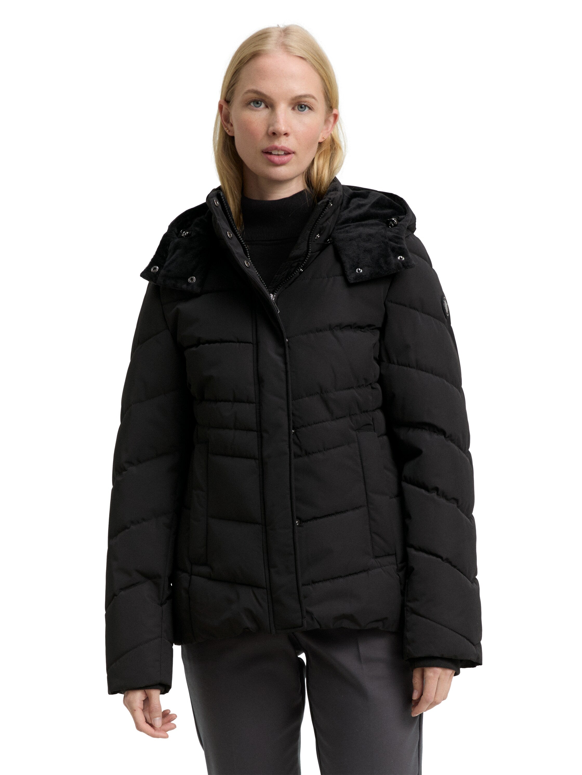 Tom Tailor Puffer Black Jacket With Detachable Hood