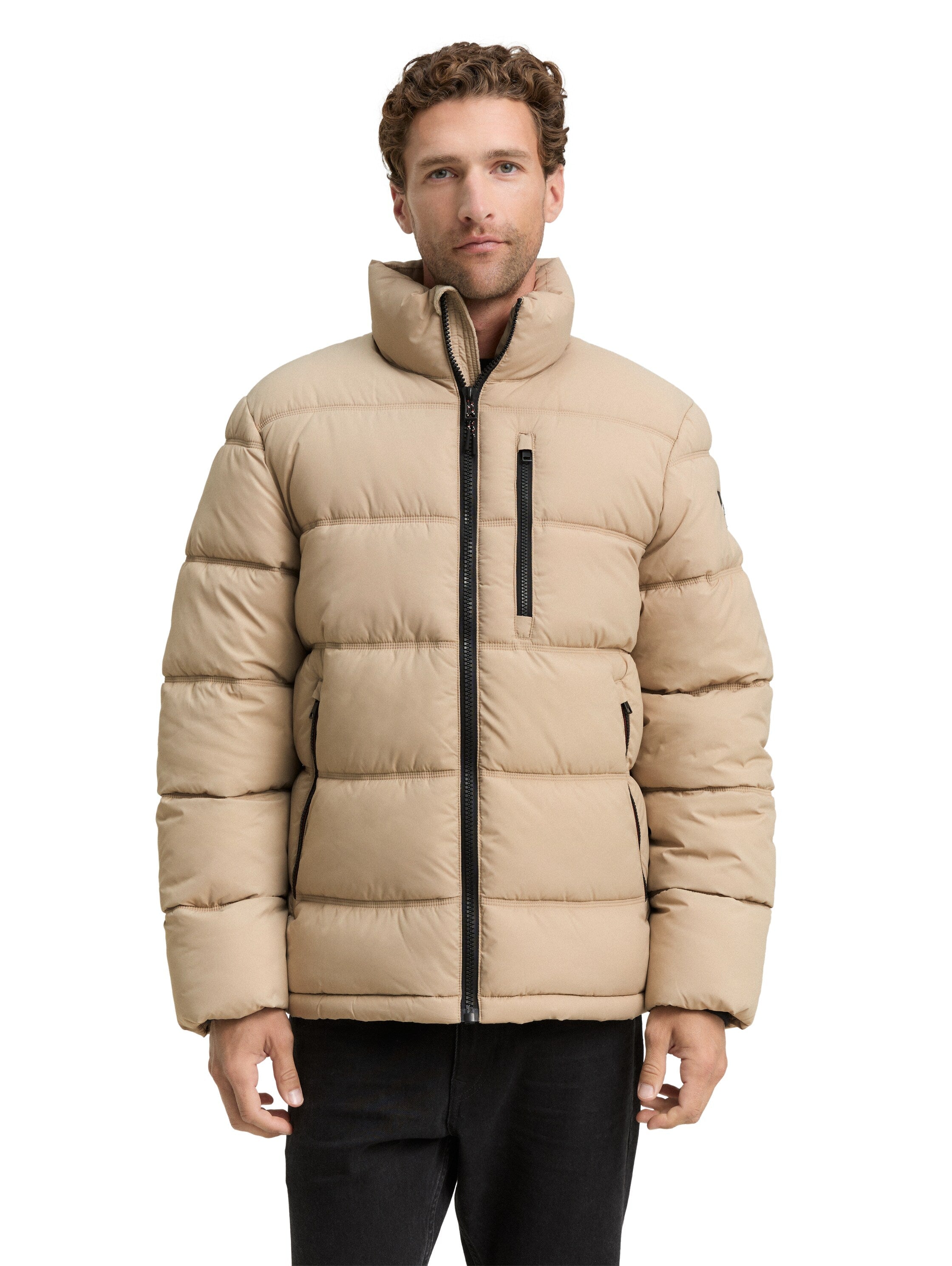 Tom Tailor Puffer Beige Jacket Made From Water-Repellent Material