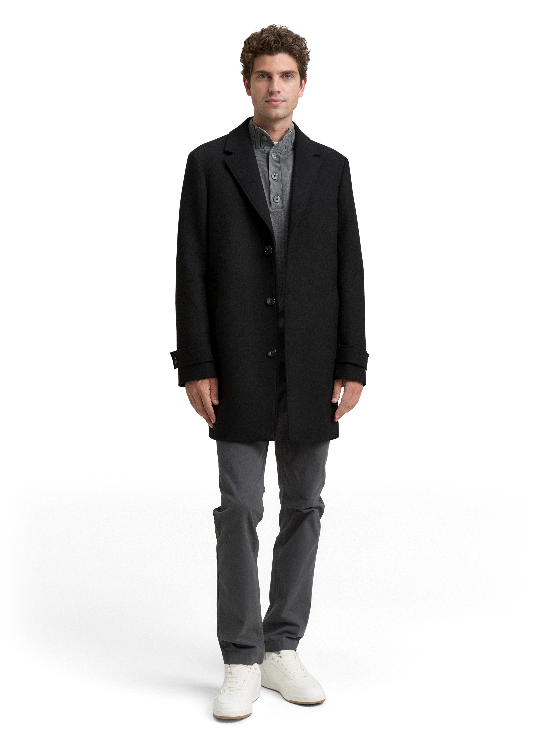 Tom Tailor Wool Black Coat With Lapel Collar