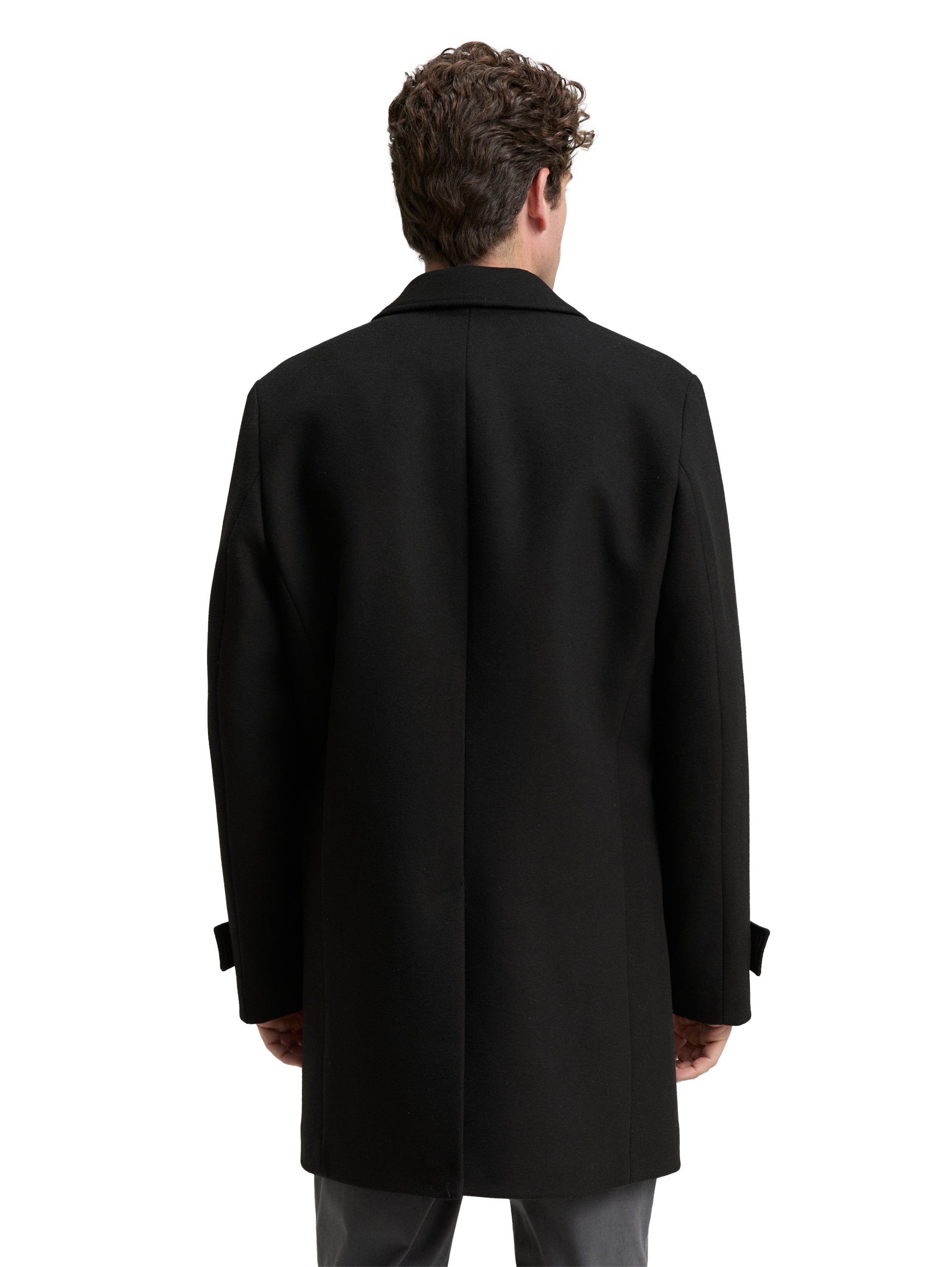 Tom Tailor Wool Black Coat With Lapel Collar