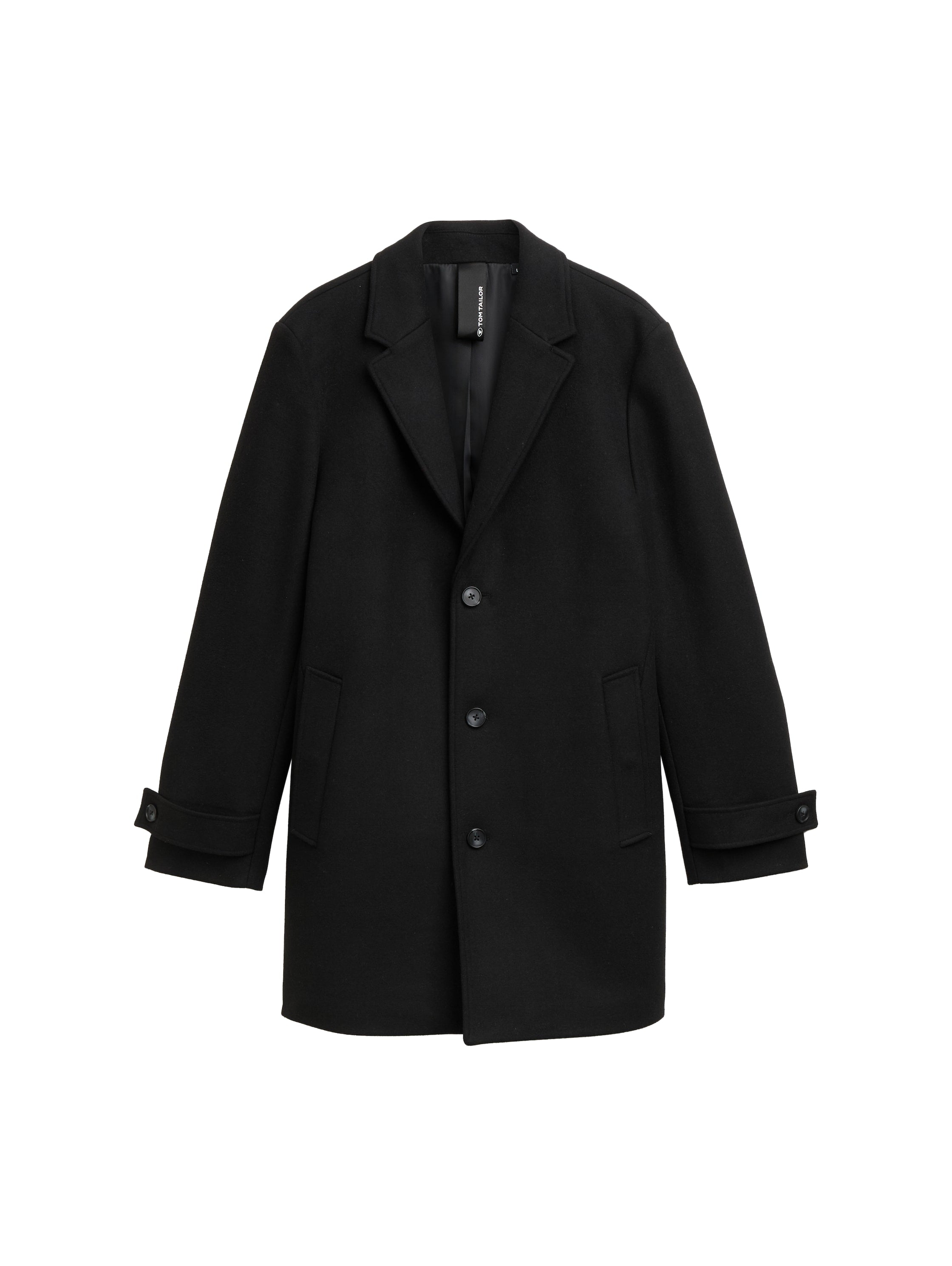 Tom Tailor Wool Black Coat With Lapel Collar