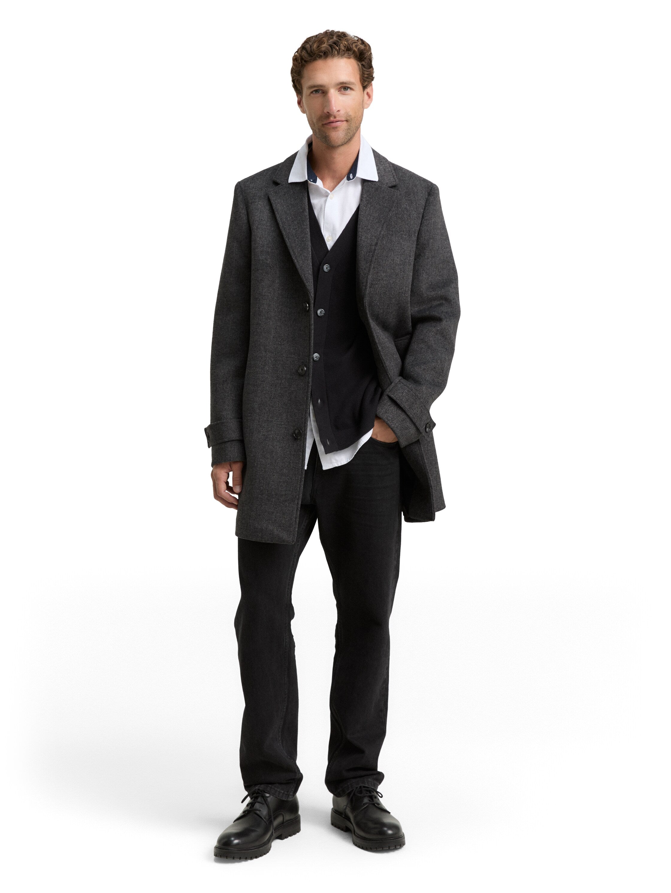 Tom Tailor Wool Grey Coat With Lapel Collar