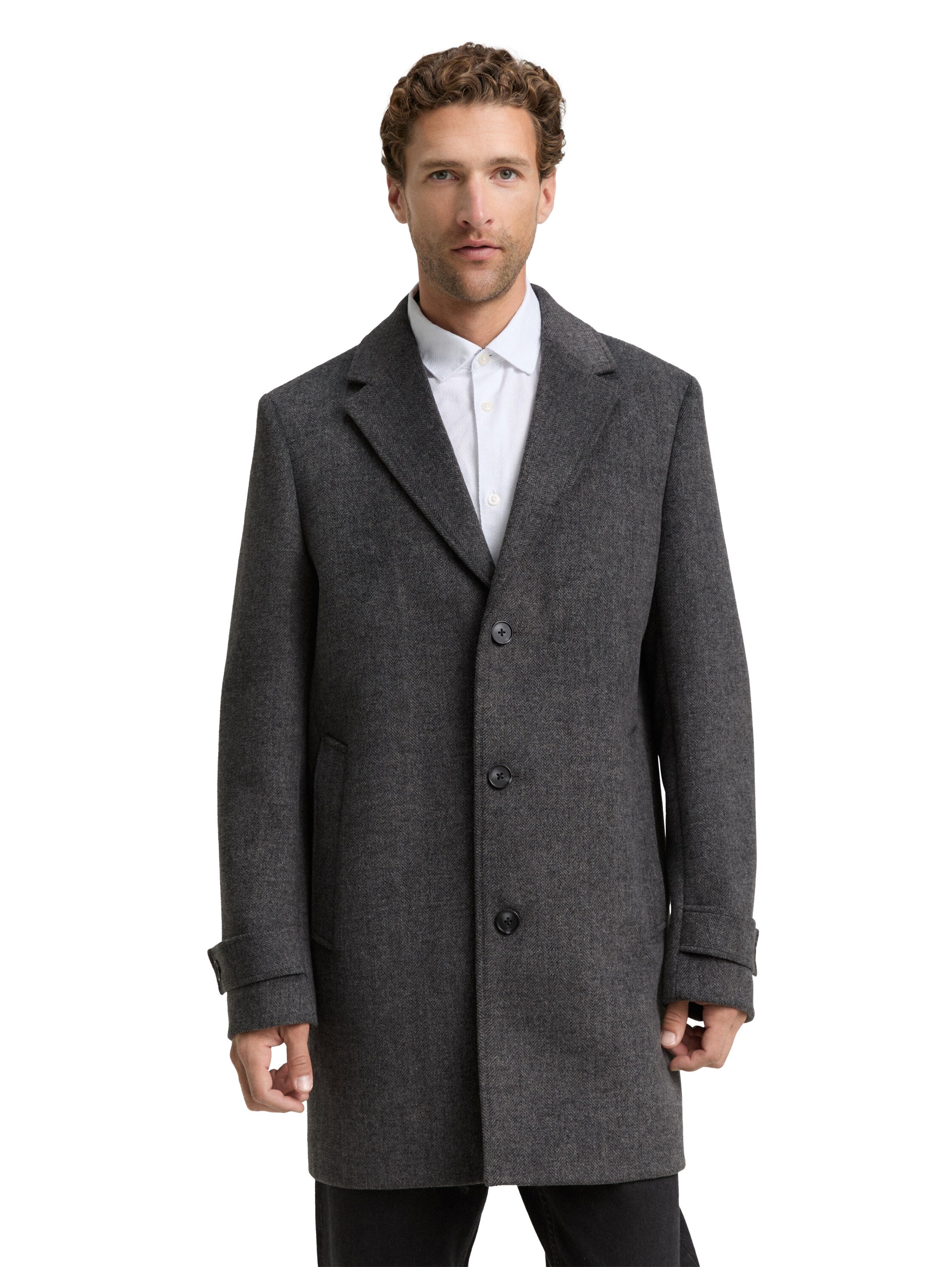 Tom Tailor Wool Grey Coat With Lapel Collar