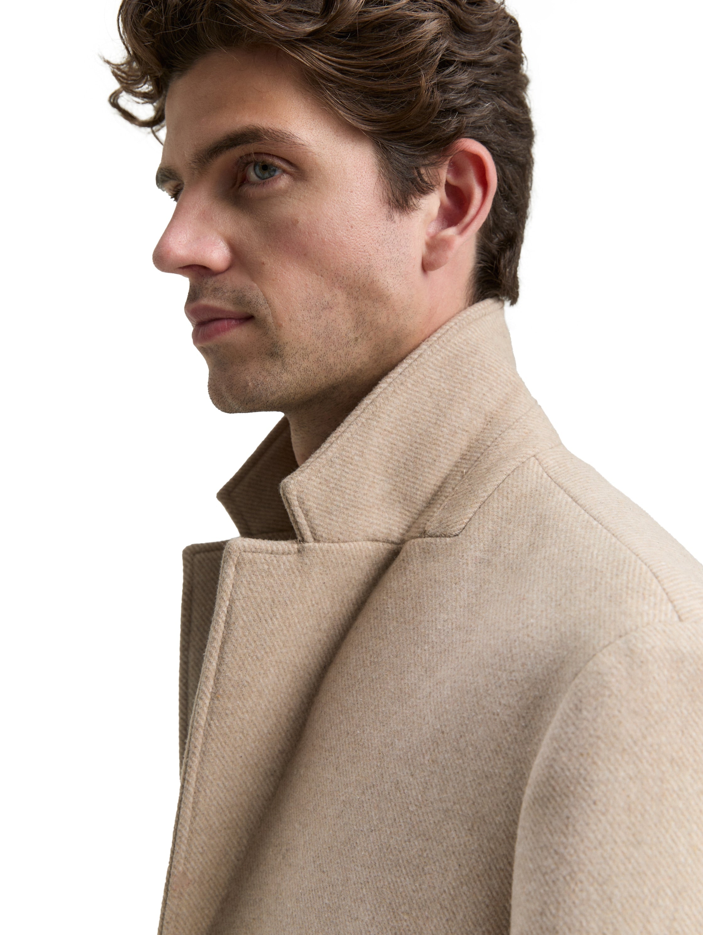 Tom Tailor Wool Beige Coat With Lapel Collar