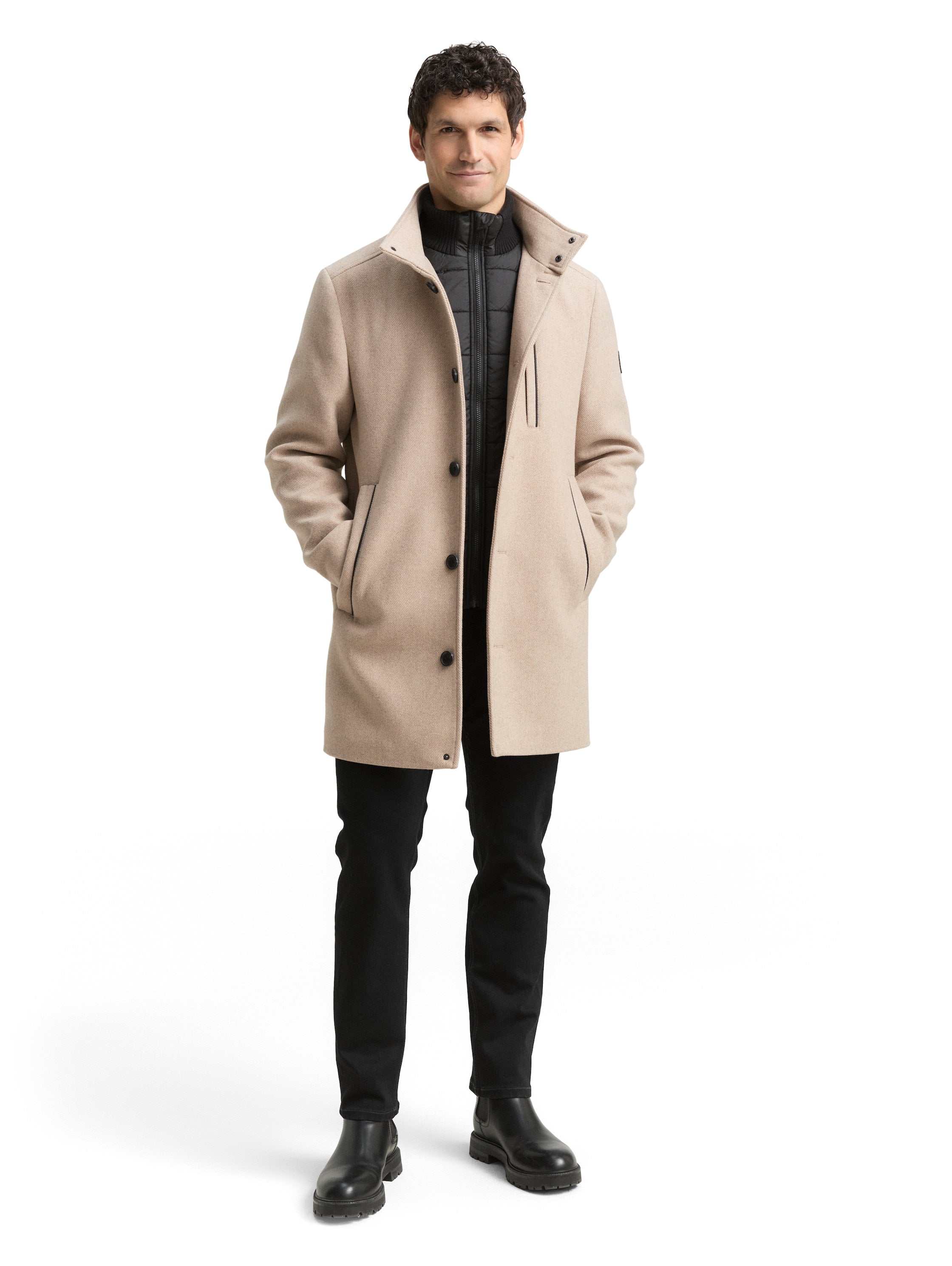 Tom Tailor 2-in-1 Woollen Beige Coat with Detachable Inner Jacket