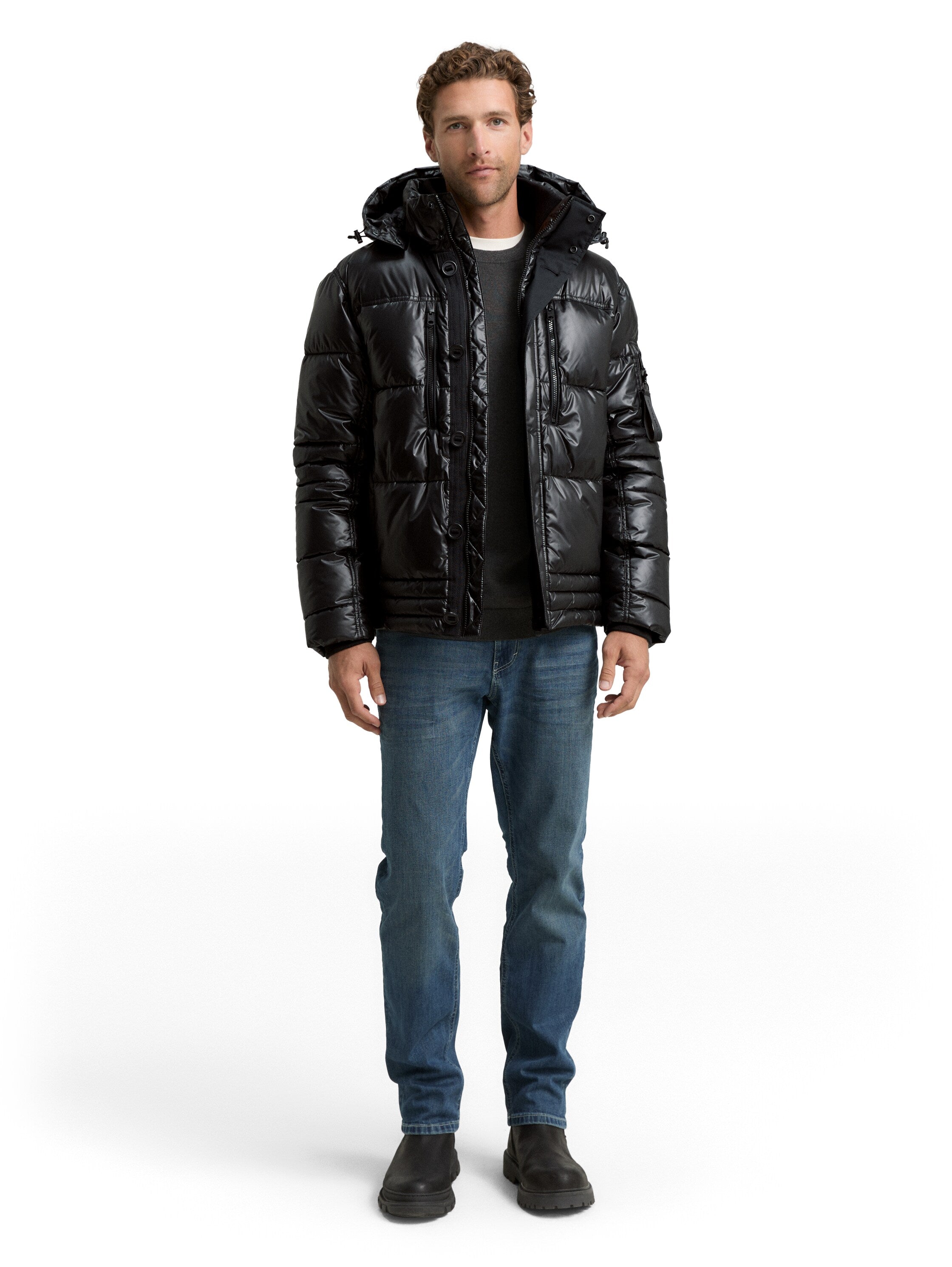 Tom Tailor Puffer Black Jacket with Detachable Hood