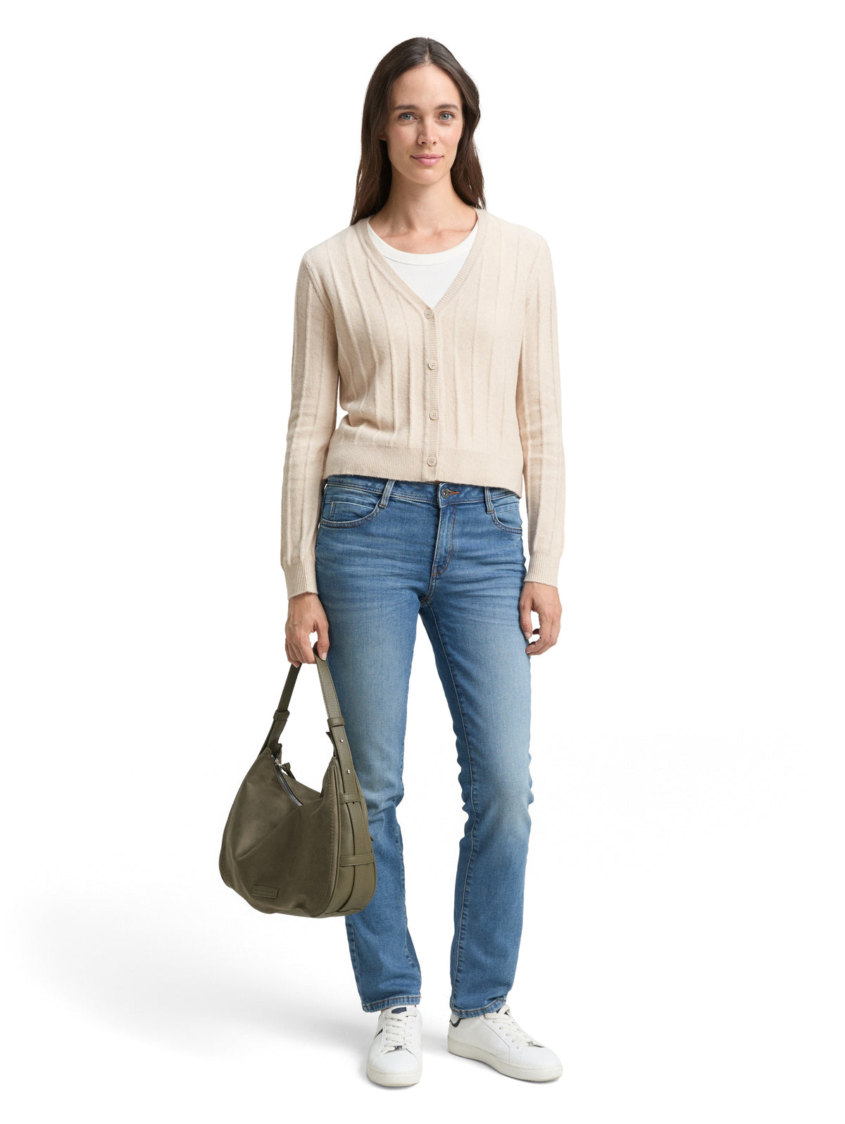 Tom Tailor Beige Ribbed Cardigan with Wool Content
