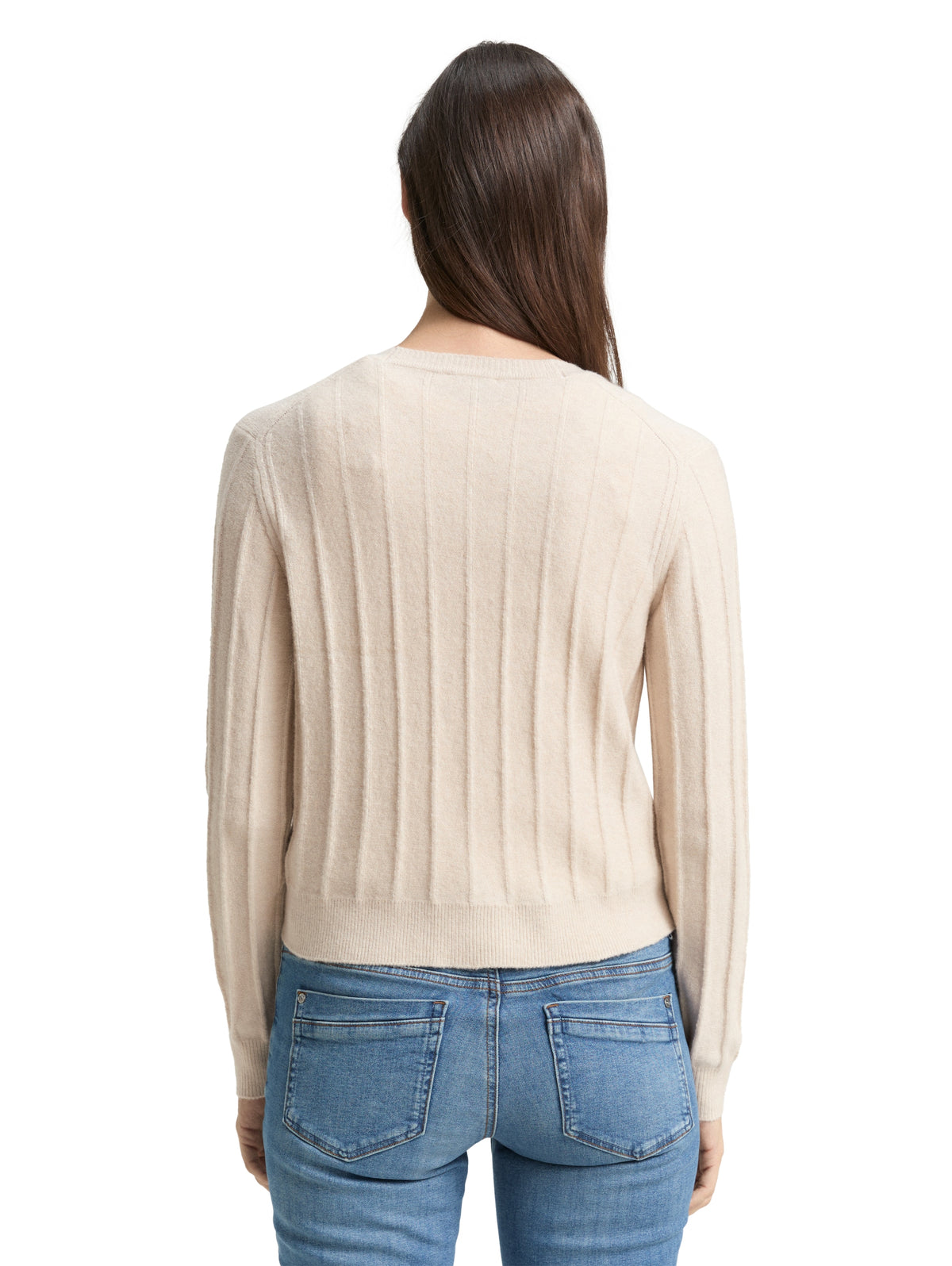 Tom Tailor Beige Ribbed Cardigan with Wool Content