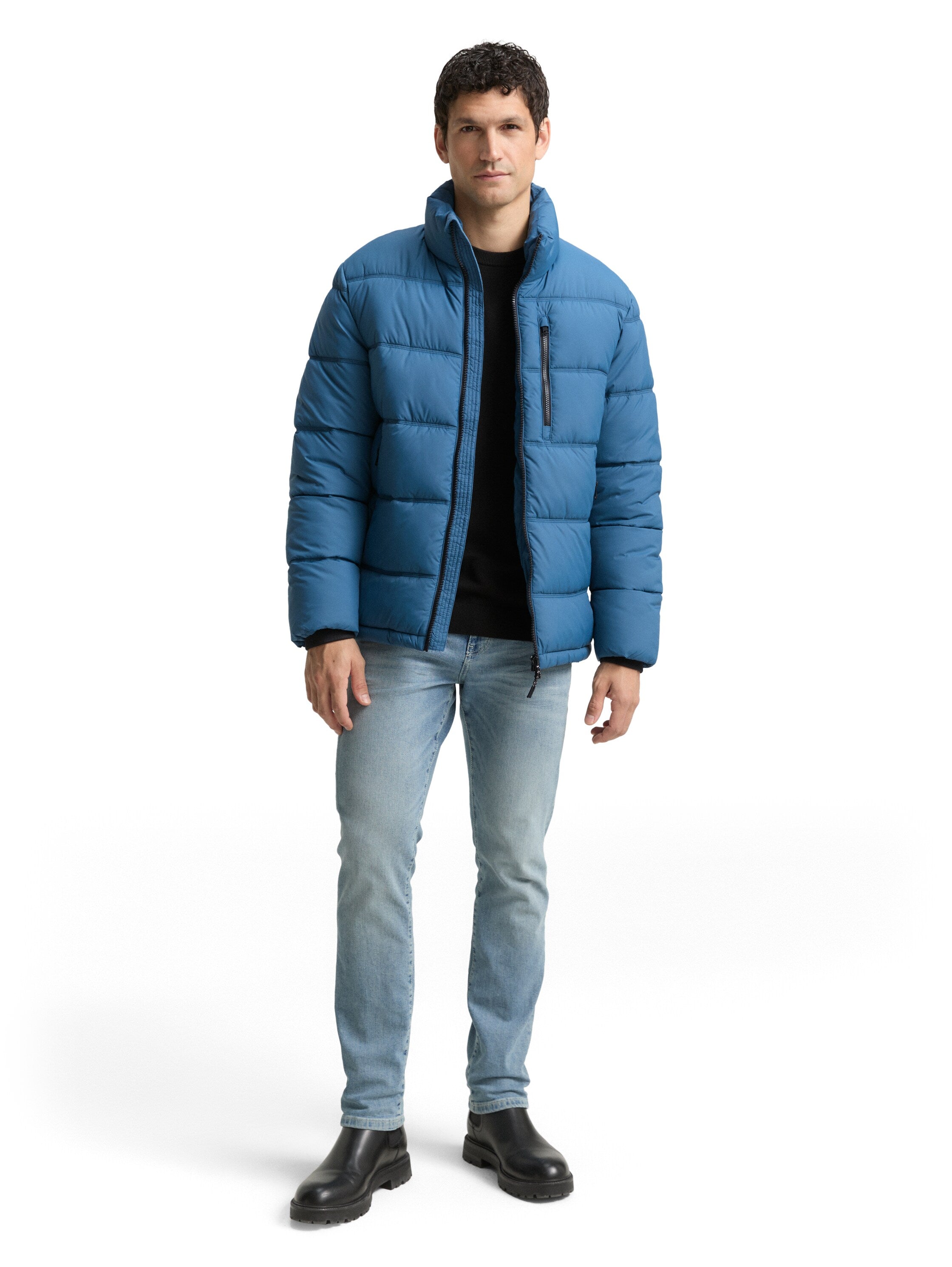 Tom Tailor Puffer Blue Jacket Made From Water-Repellent Material