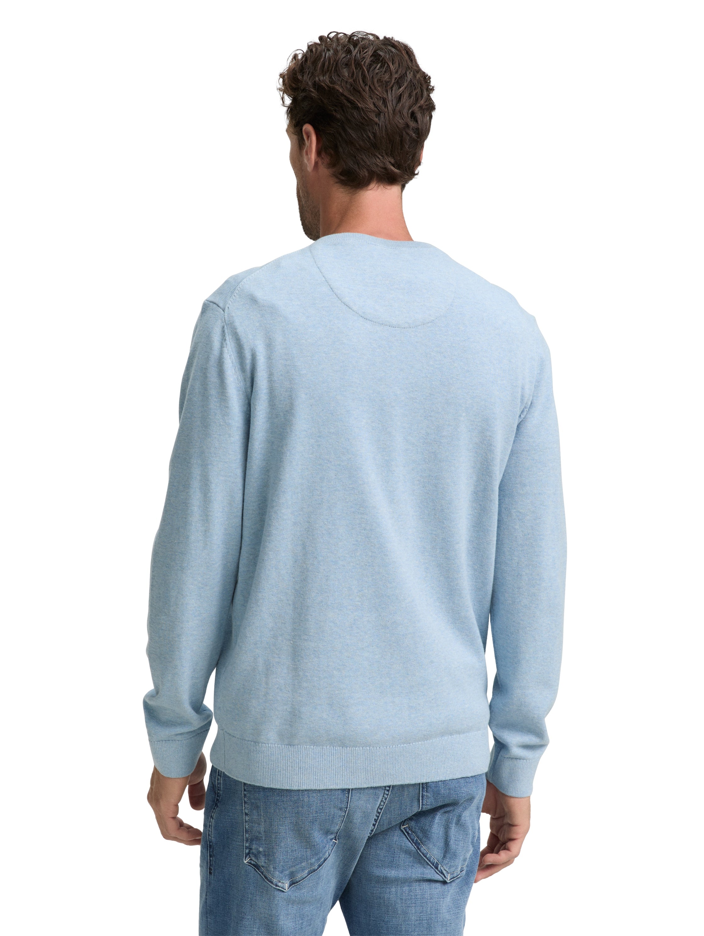 Tom Tailor Cotton V-Neck Knitted Blue Pullover