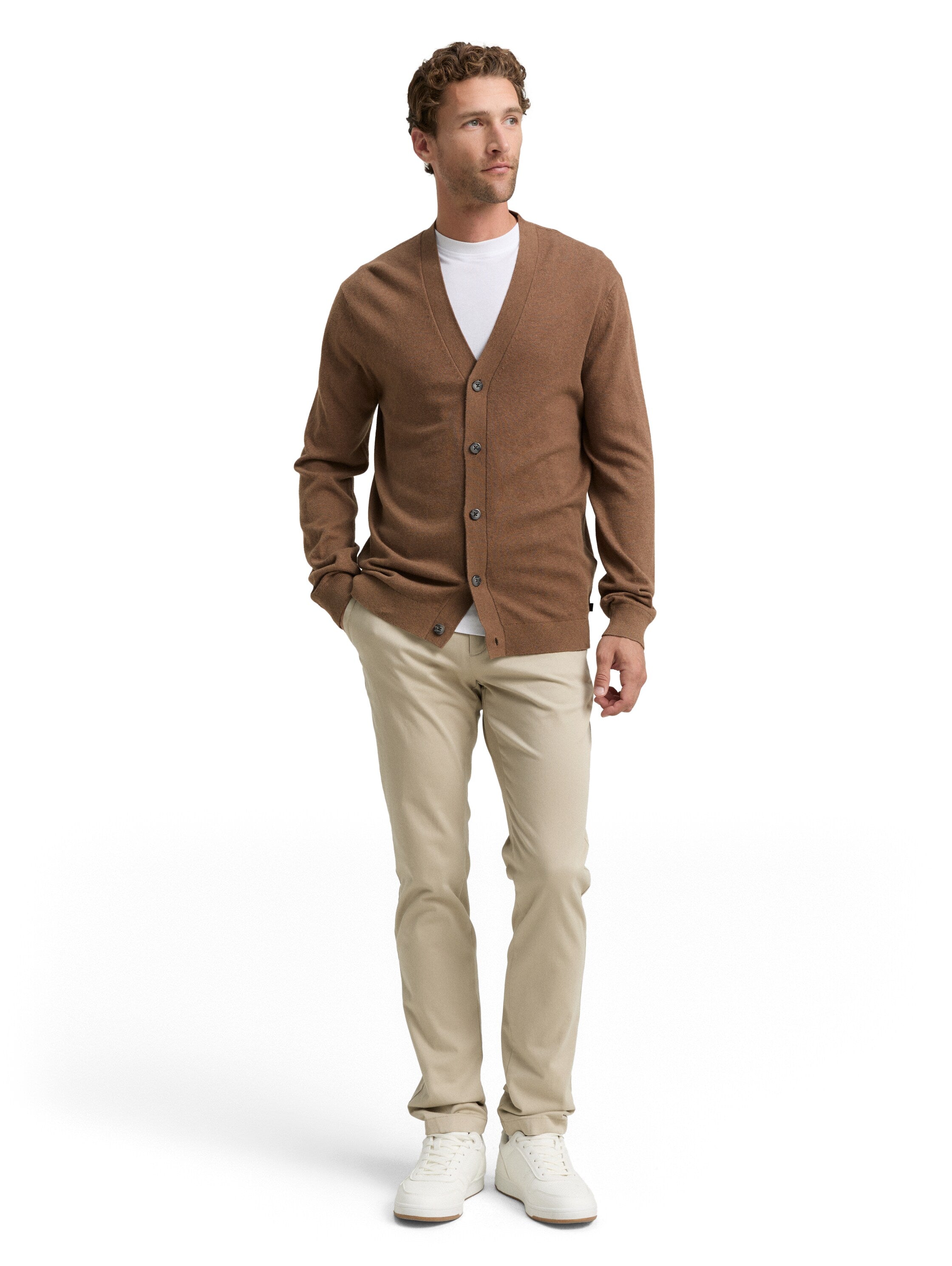 Tom Tailor Knitted Taupe Cardigan With Cashmer Blend