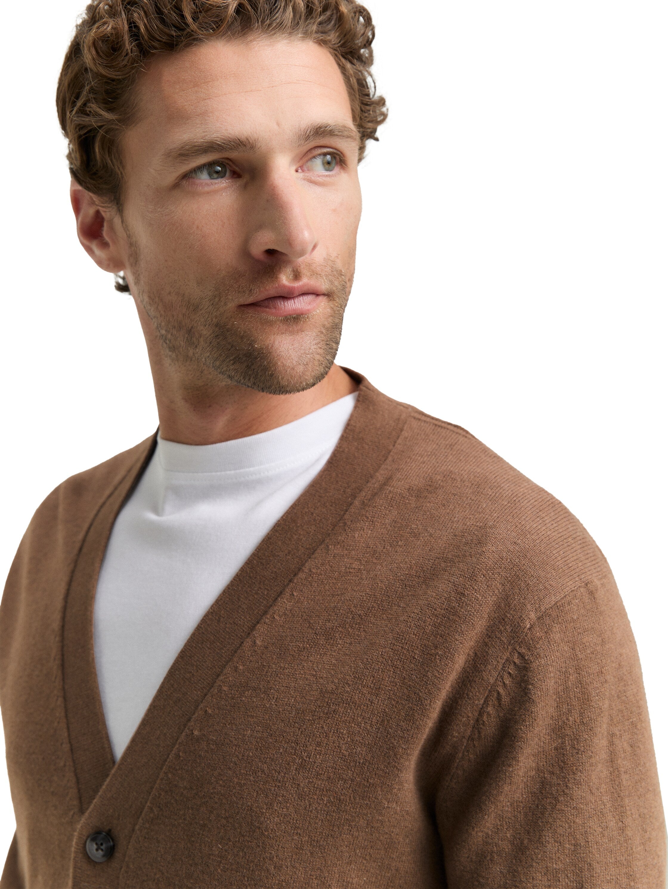Tom Tailor Knitted Taupe Cardigan With Cashmer Blend