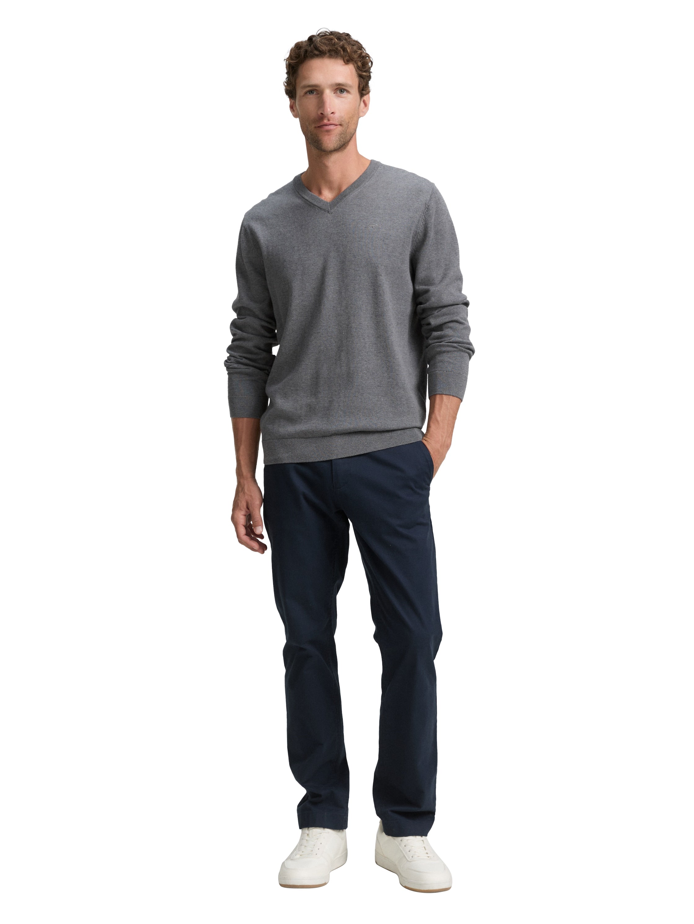 Tom Tailor Cotton V-Neck Knitted Dark Grey Pullover