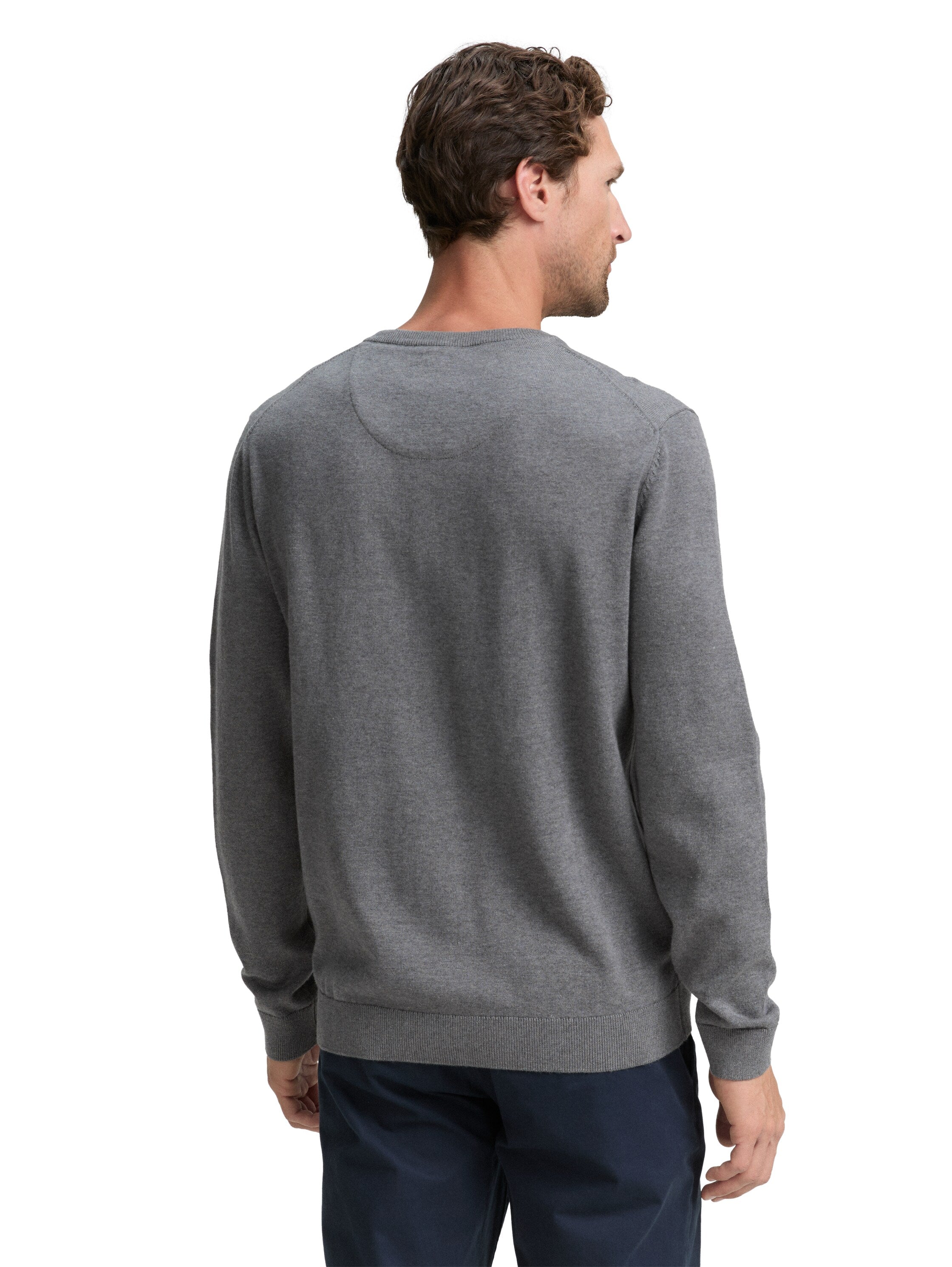 Tom Tailor Cotton V-Neck Knitted Dark Grey Pullover