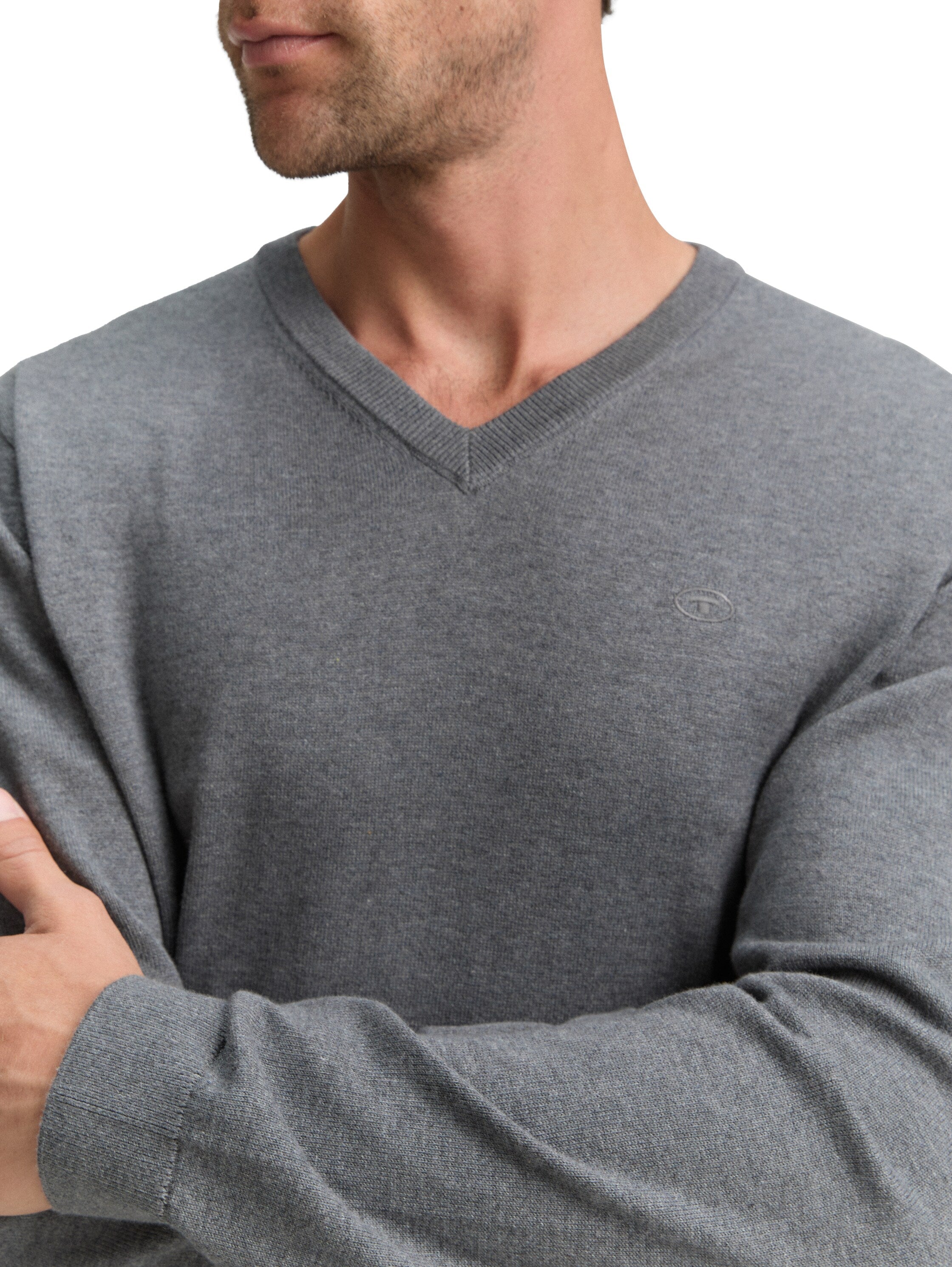 Tom Tailor Cotton V-Neck Knitted Dark Grey Pullover