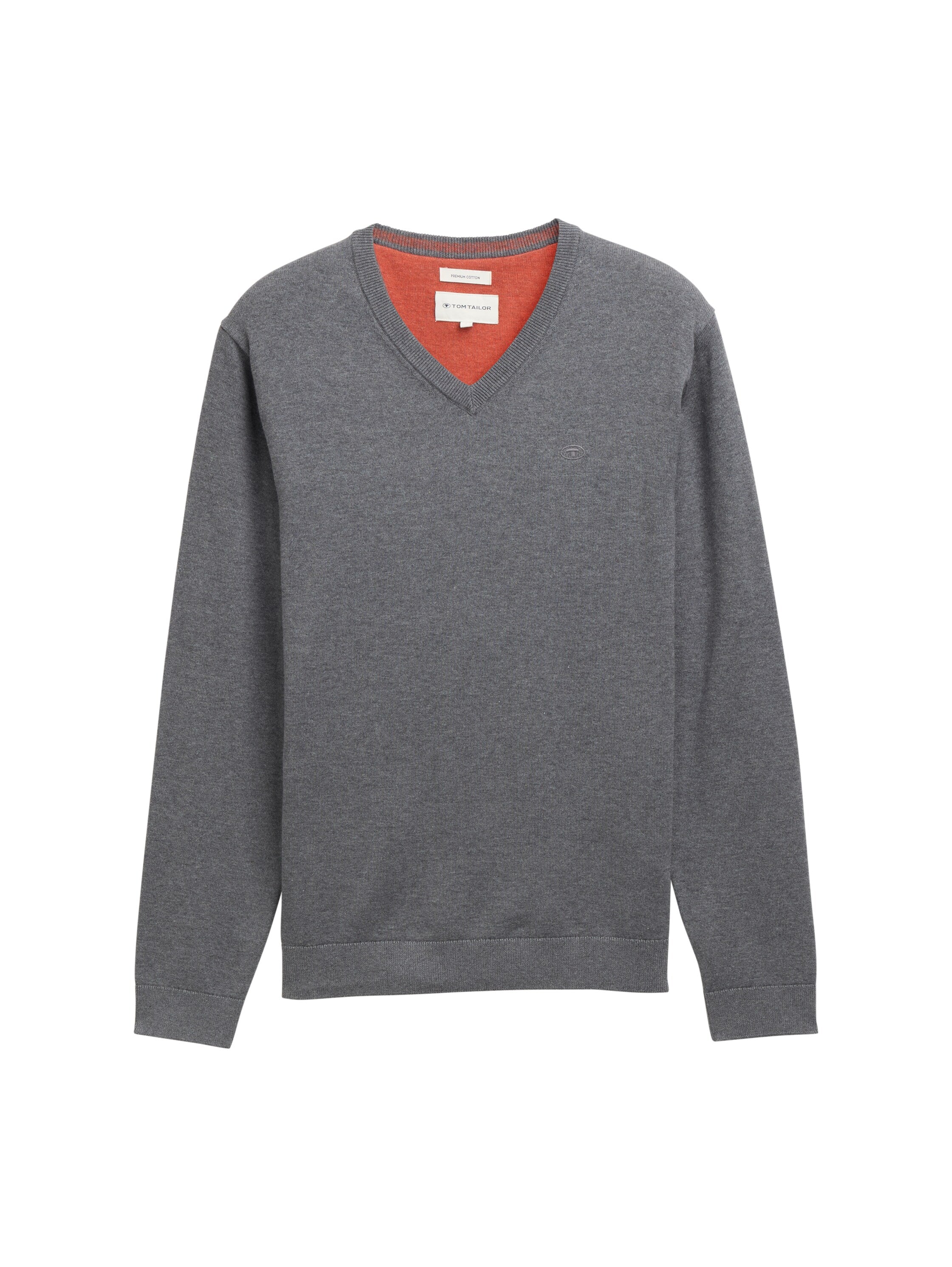 Tom Tailor Cotton V-Neck Knitted Dark Grey Pullover