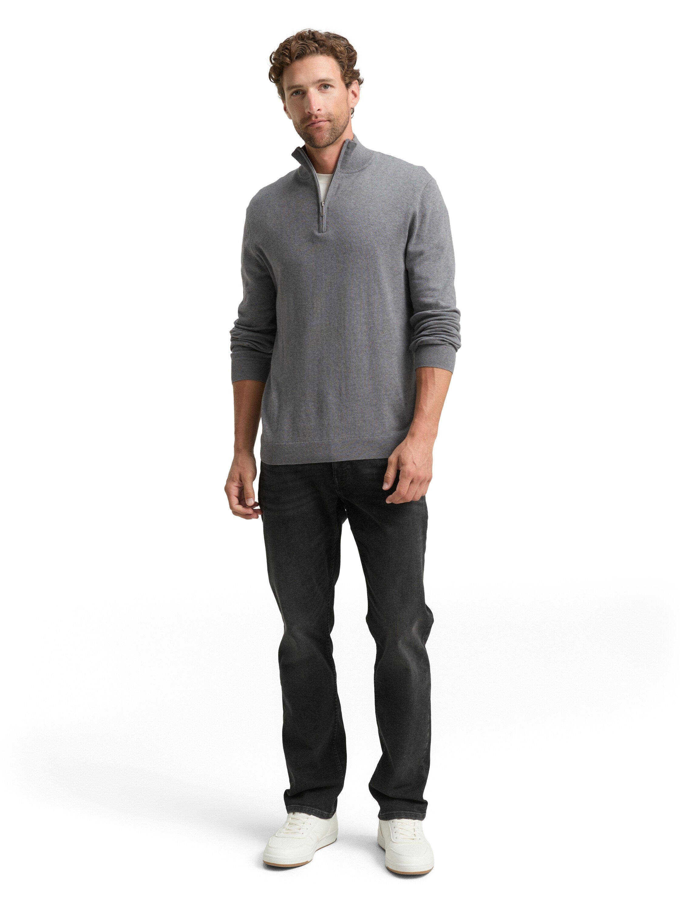 Tom Tailor Knit Grey Pullover With Half Zipper To Close
