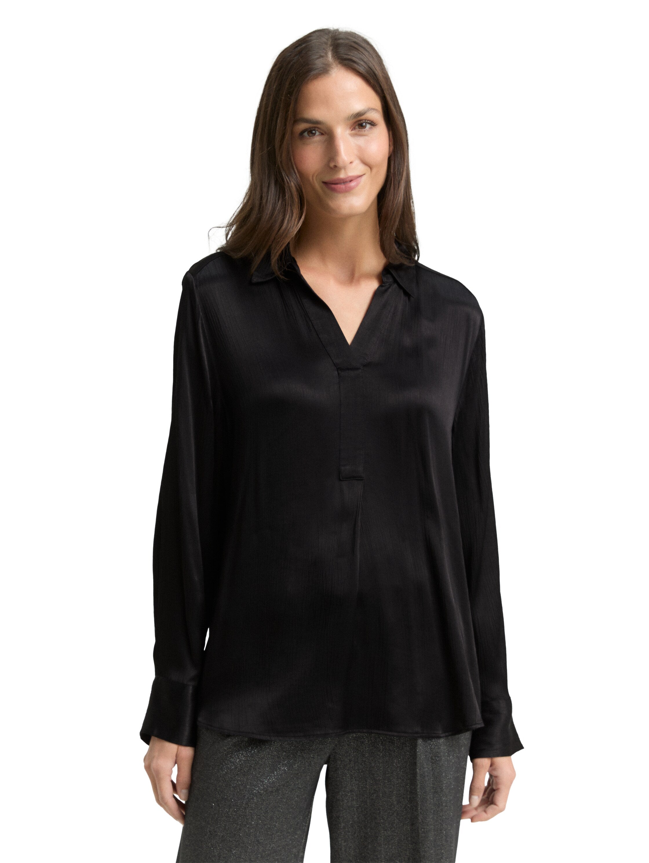 Tom Tailor Black Crinkle Satin Blouse
