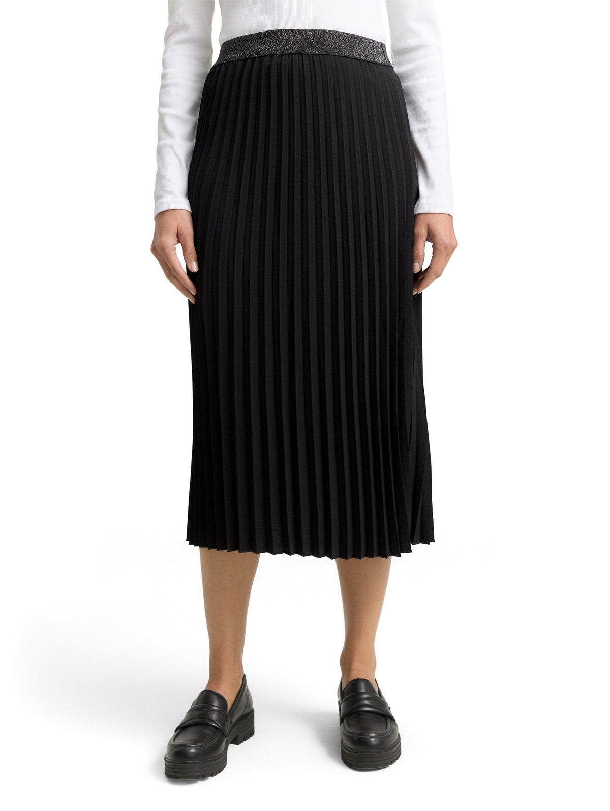 Tom Tailor Black Pleated Midi Skirt with Glitter Details