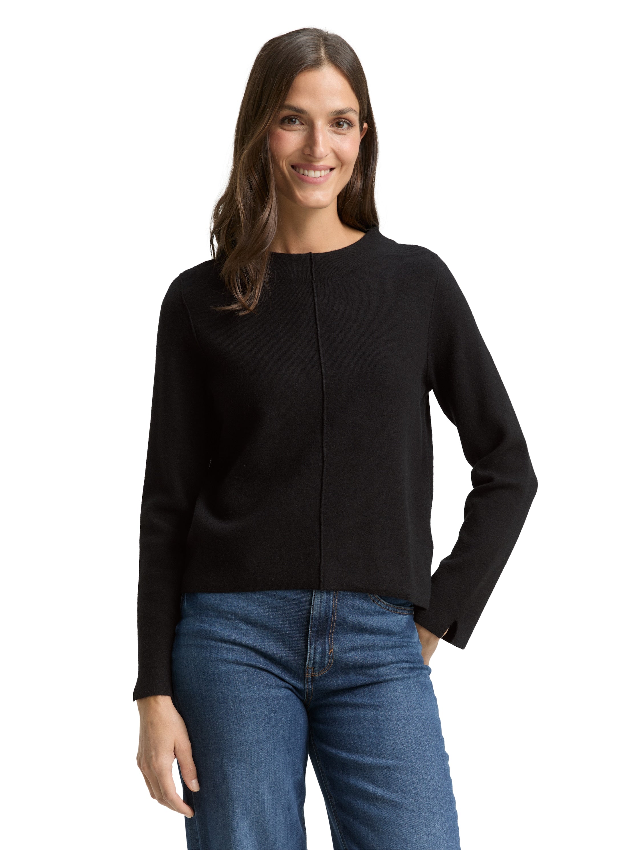 Tom Tailor Deep Black Cropped Knitted Pullover