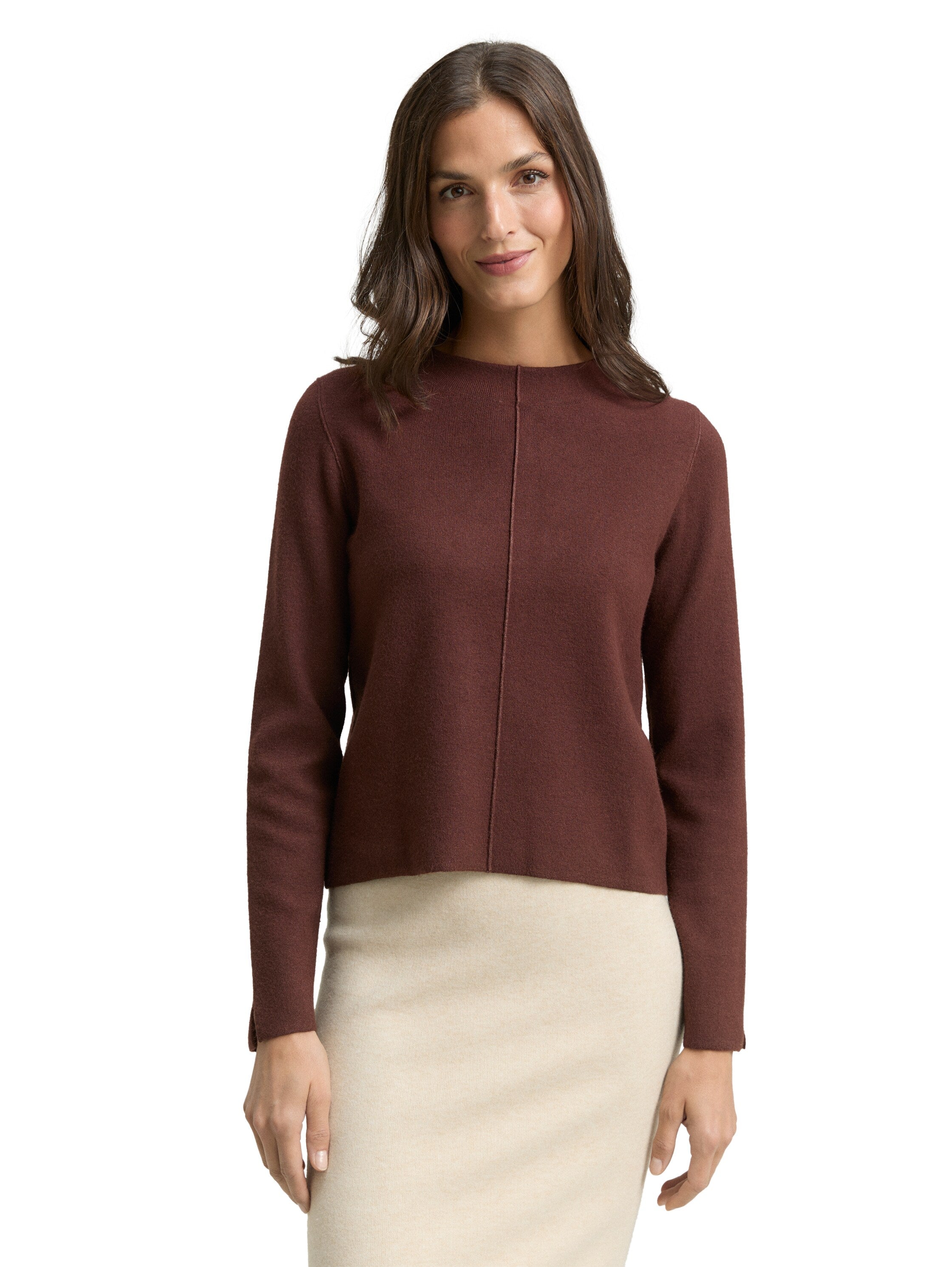 Tom Tailor Dark Brown Melange Cropped Knitted Pullover