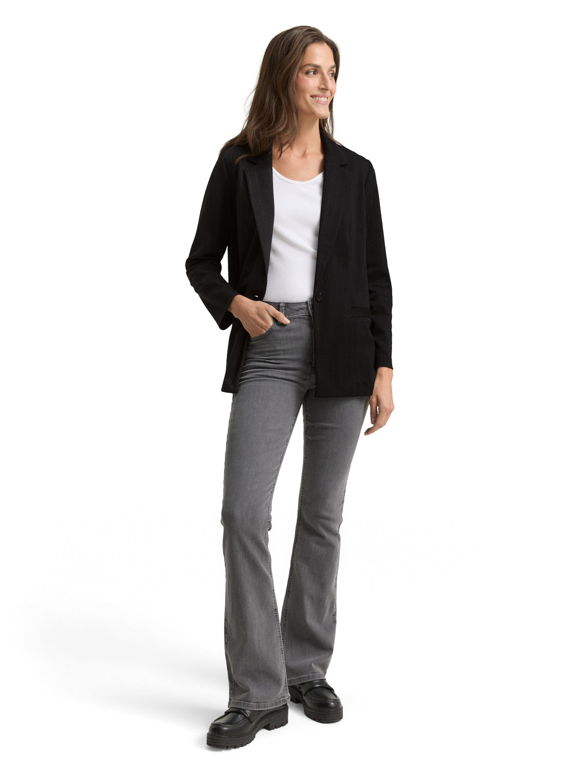 Tom Tailor Black Loose Fit Blazer with Glitter Effect