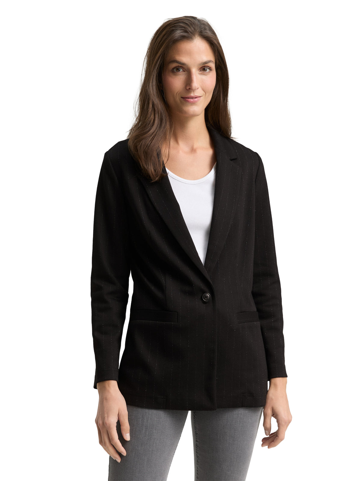 Tom Tailor Black Loose Fit Blazer with Glitter Effect