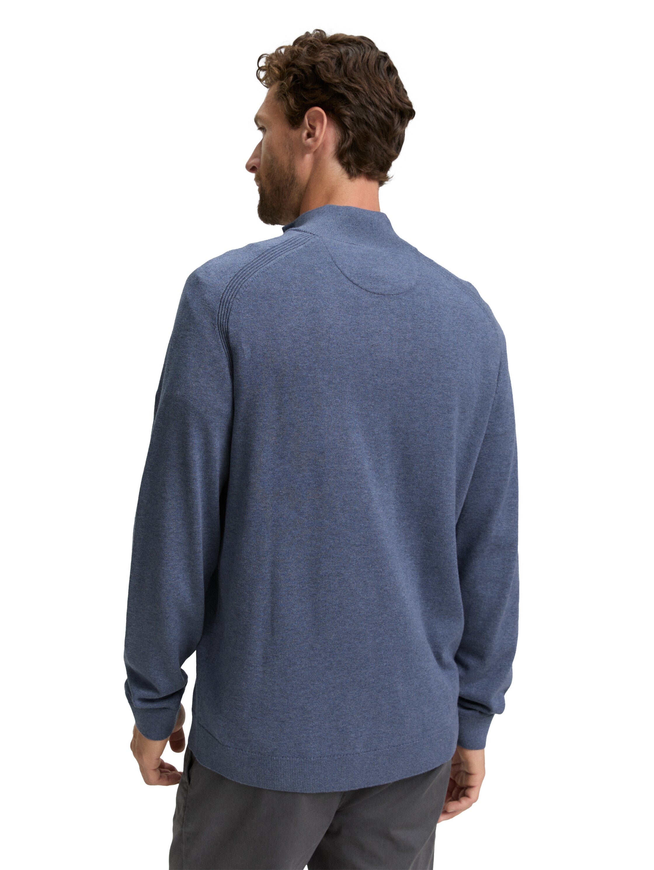 Tom Tailor Troyer Knitted Indigo Blue Pullover With Logo Embroidery