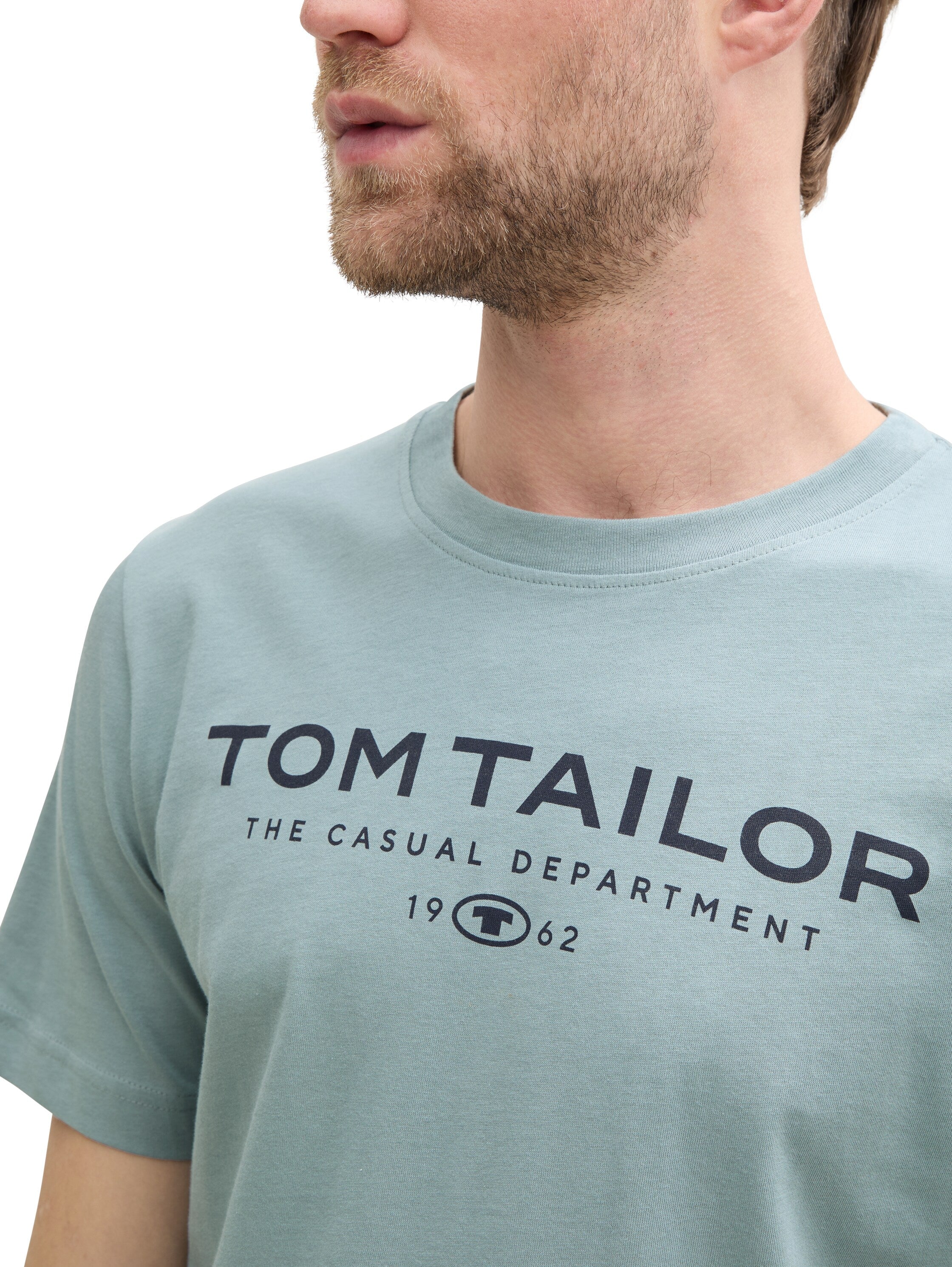 Tom Tailor Cotton Grey Mint T-shirt With Logo Print