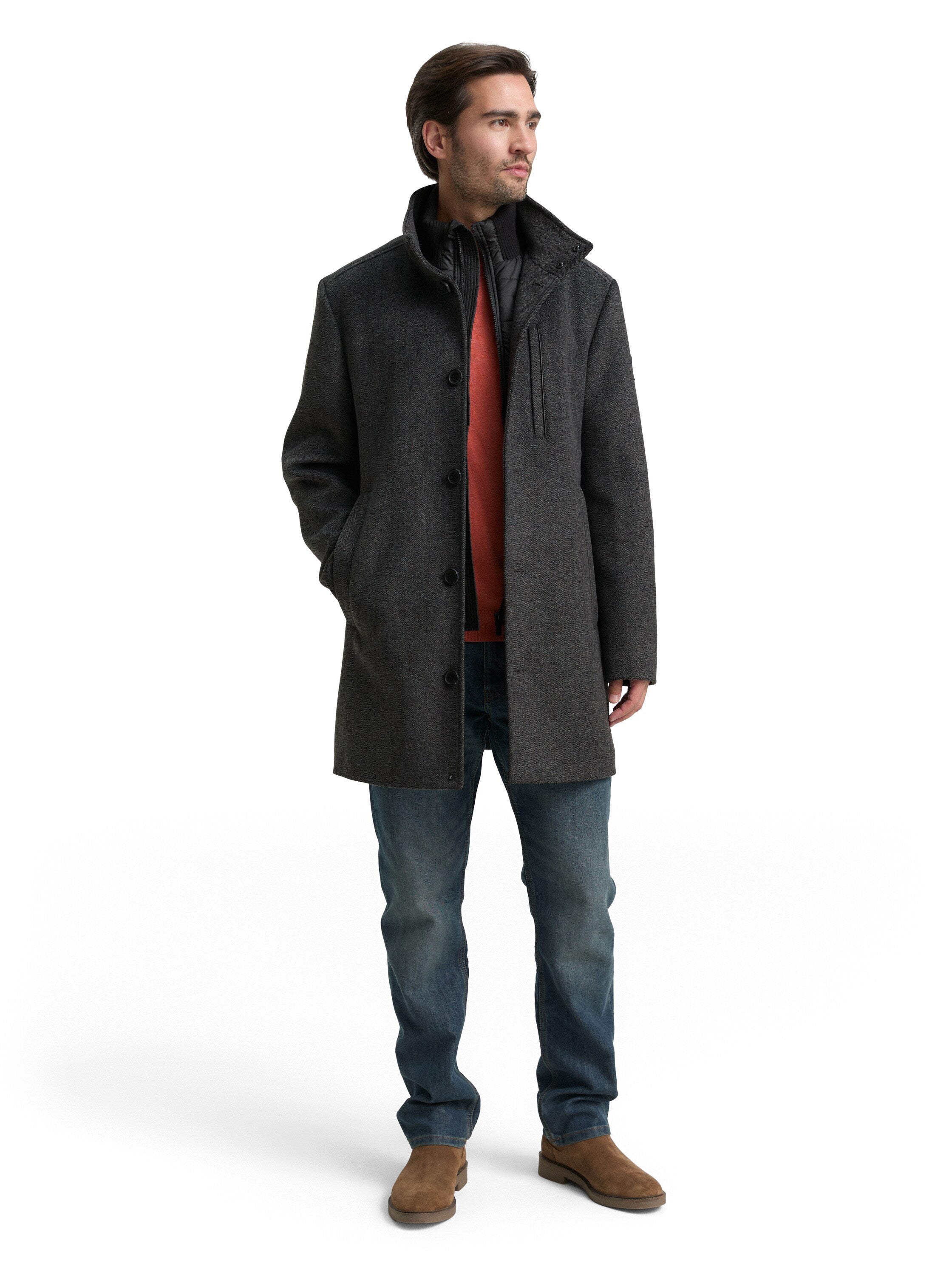 Tom Tailor 2-in-1 Woollen Coat with Detachable Inner Grey Coat