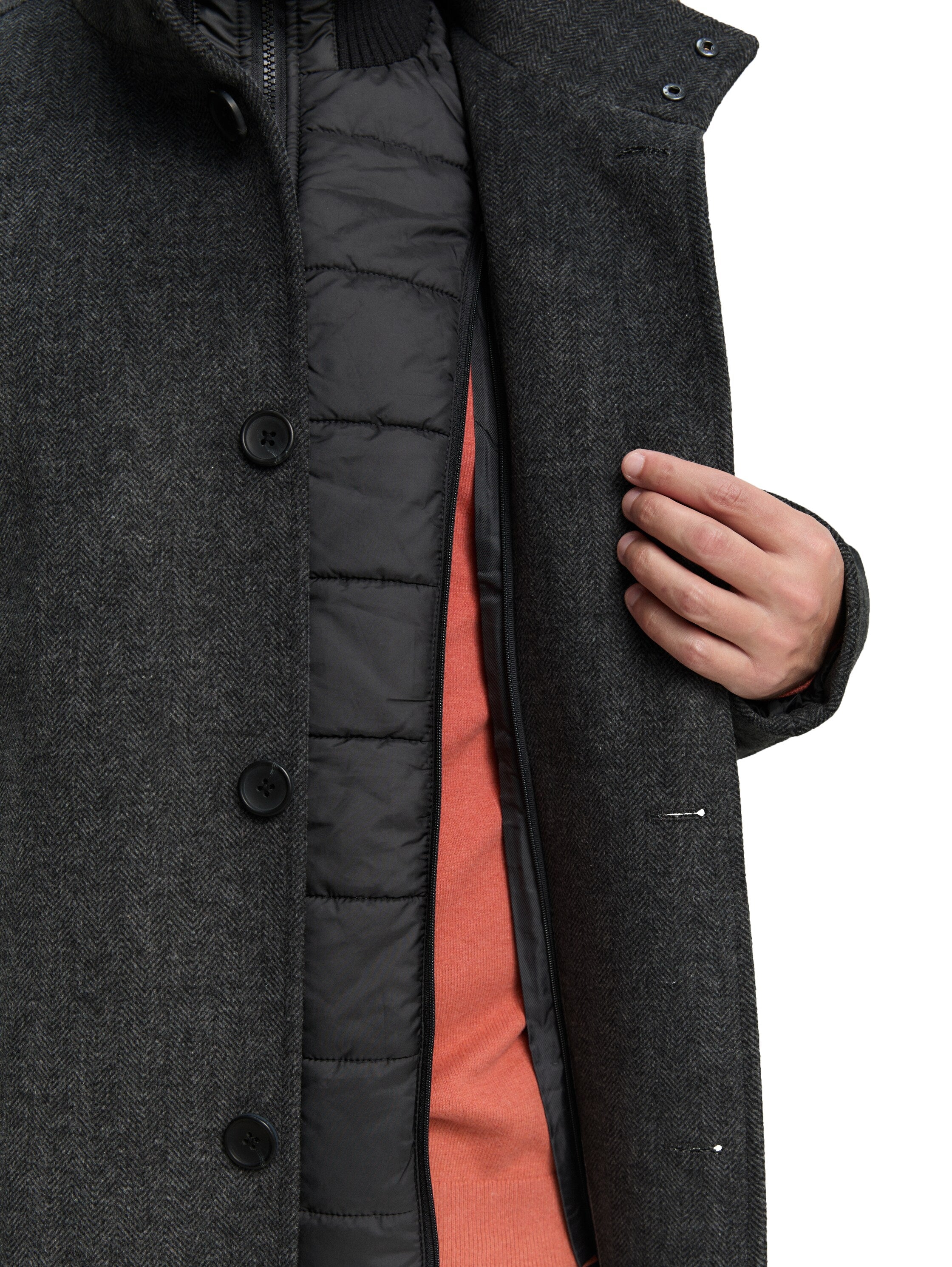 Tom Tailor 2-in-1 Woollen Coat with Detachable Inner Grey Coat