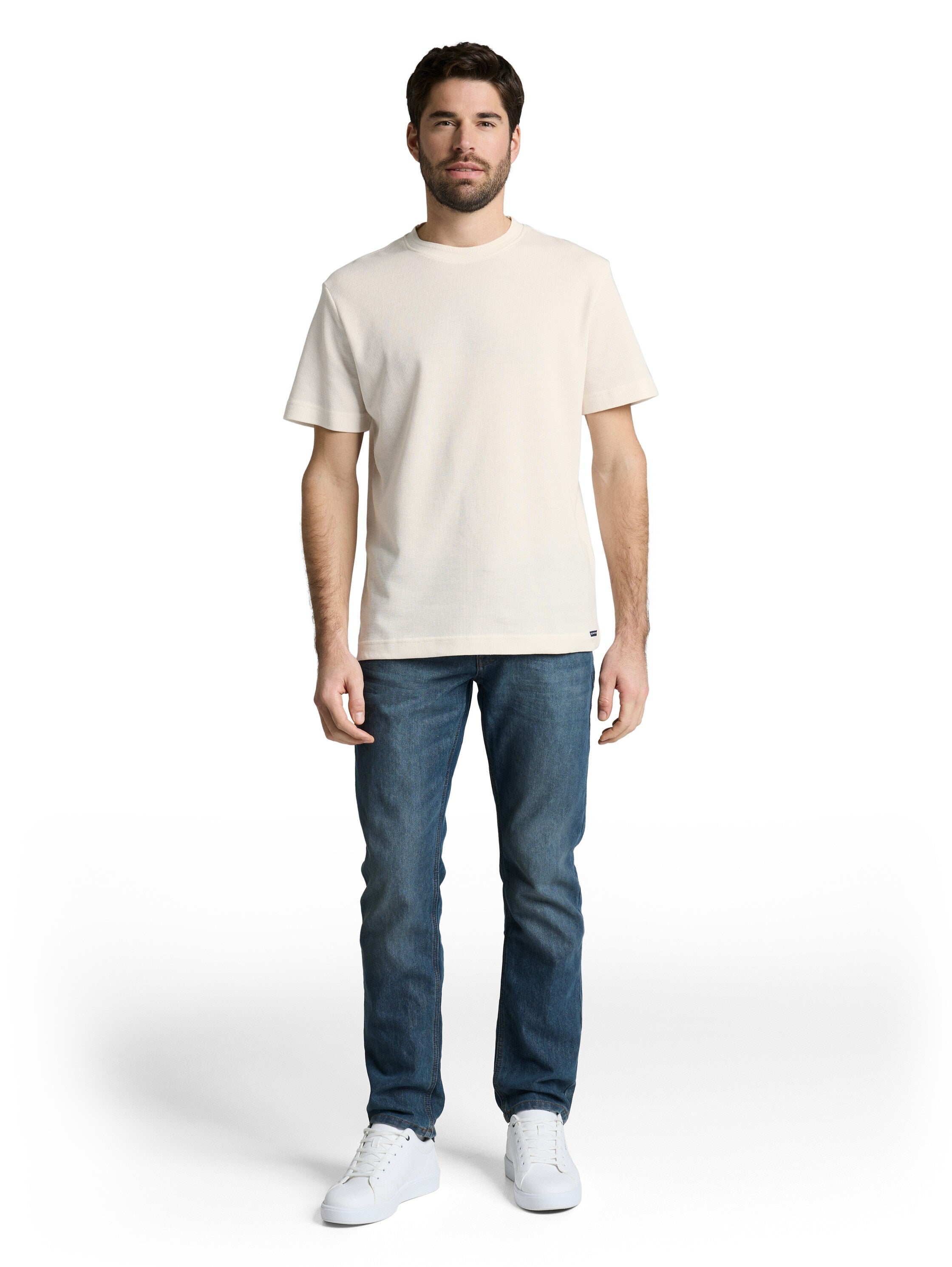 Tom Tailor Off-White T-Shirt With Waffle Texture