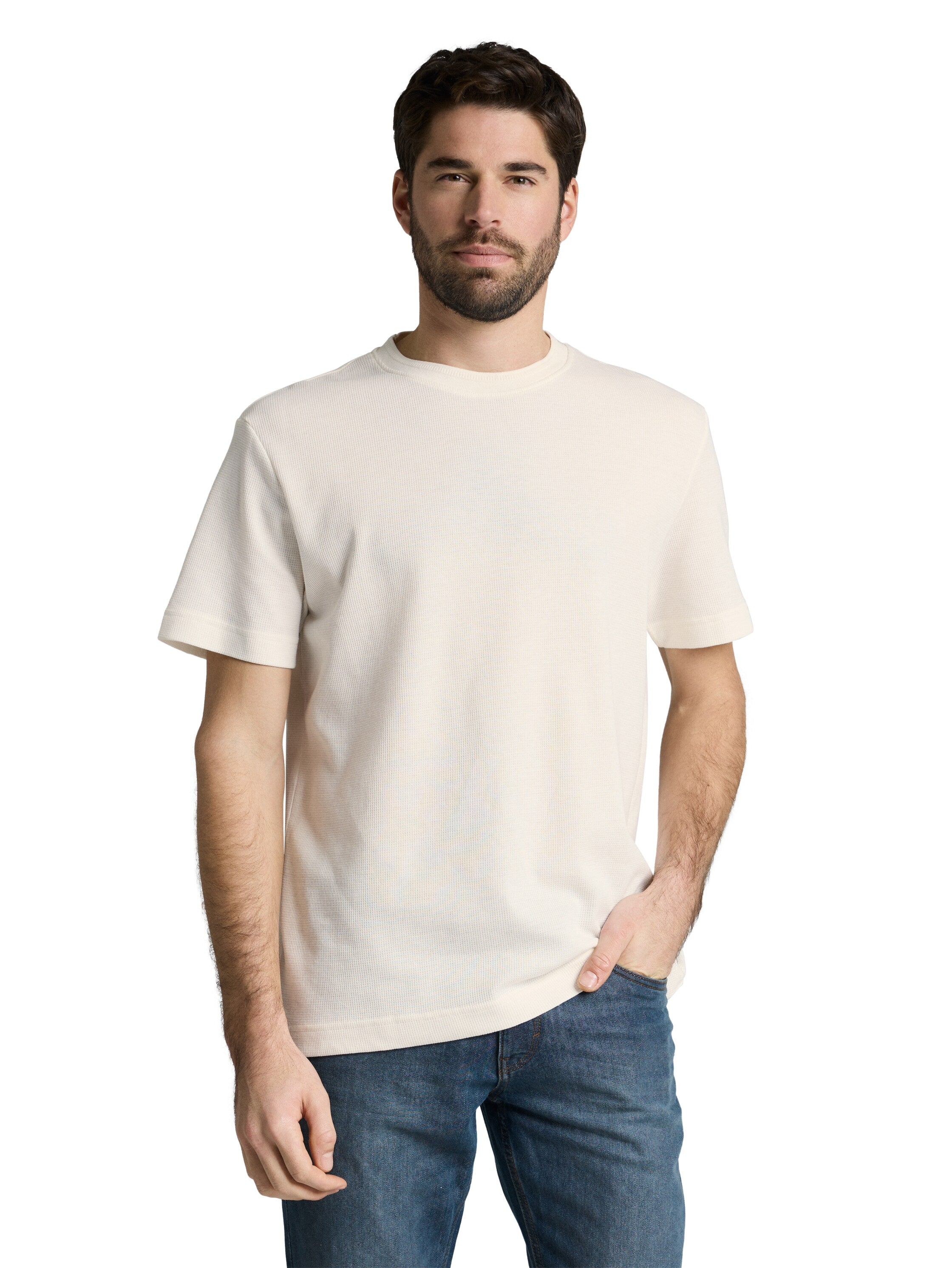 Tom Tailor Off-White T-Shirt With Waffle Texture