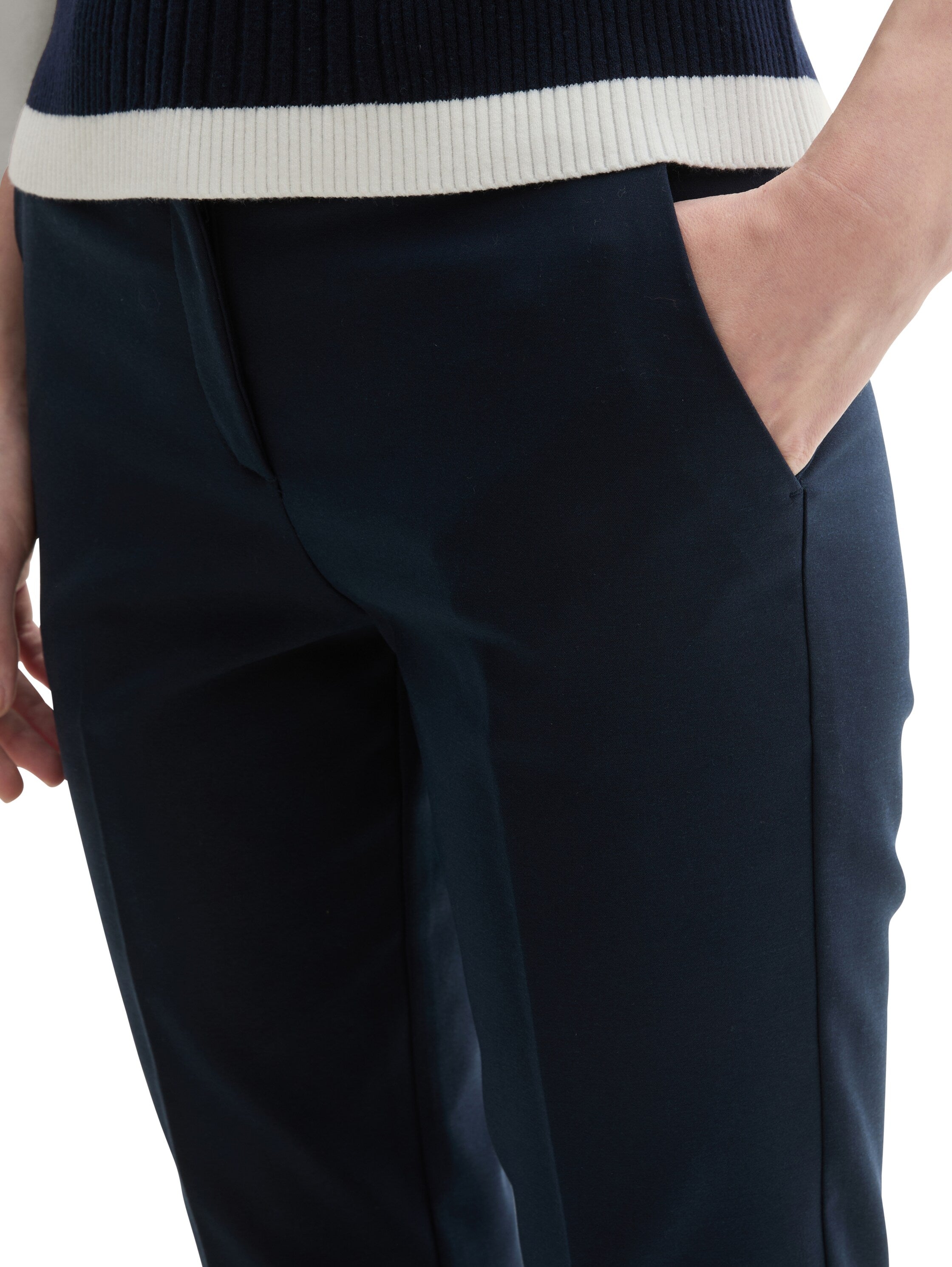 Tom Tailor Navy Cotton Pant With Side Slanted Pockets