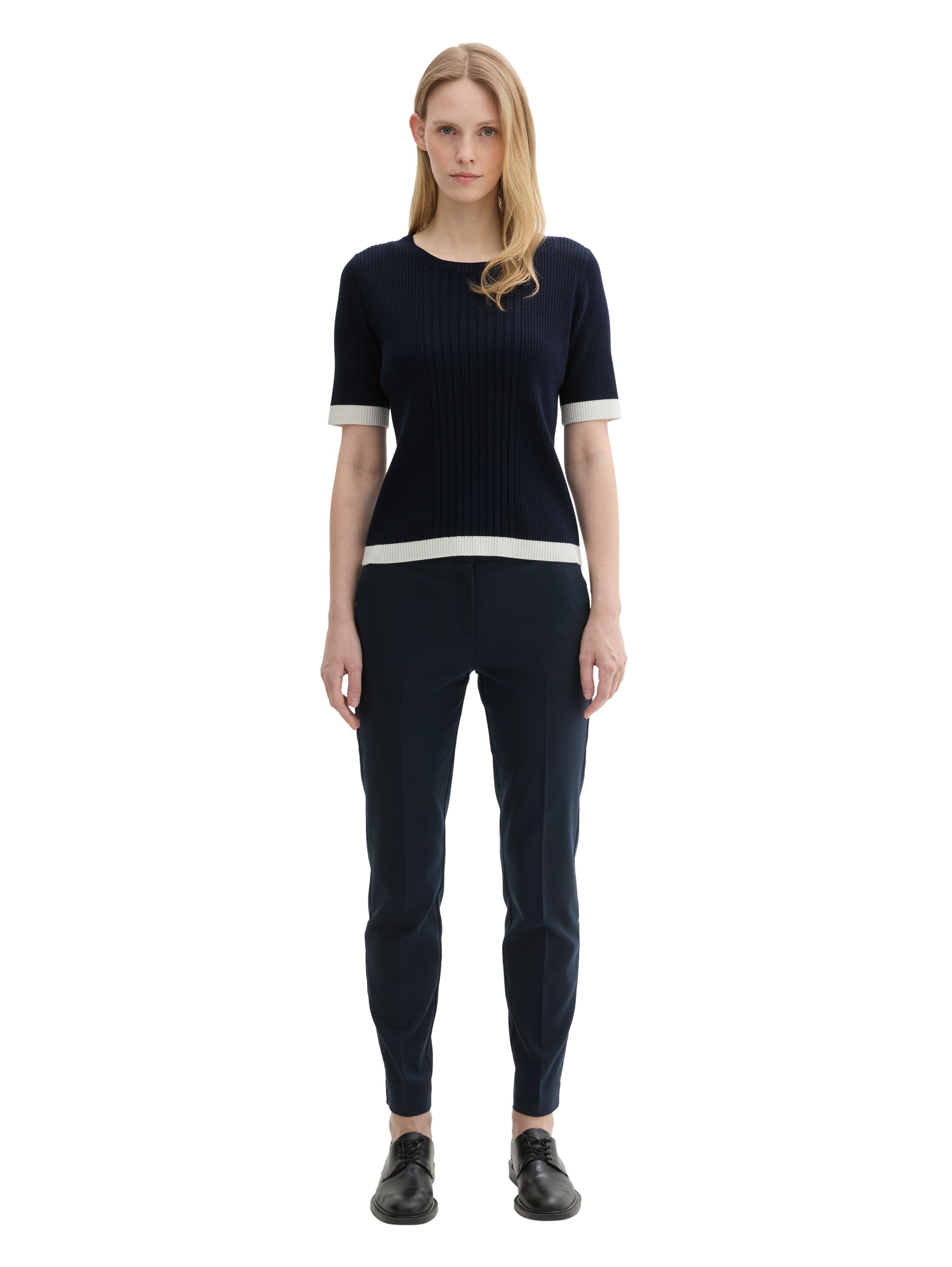 Tom Tailor Navy Cotton Pant With Side Slanted Pockets