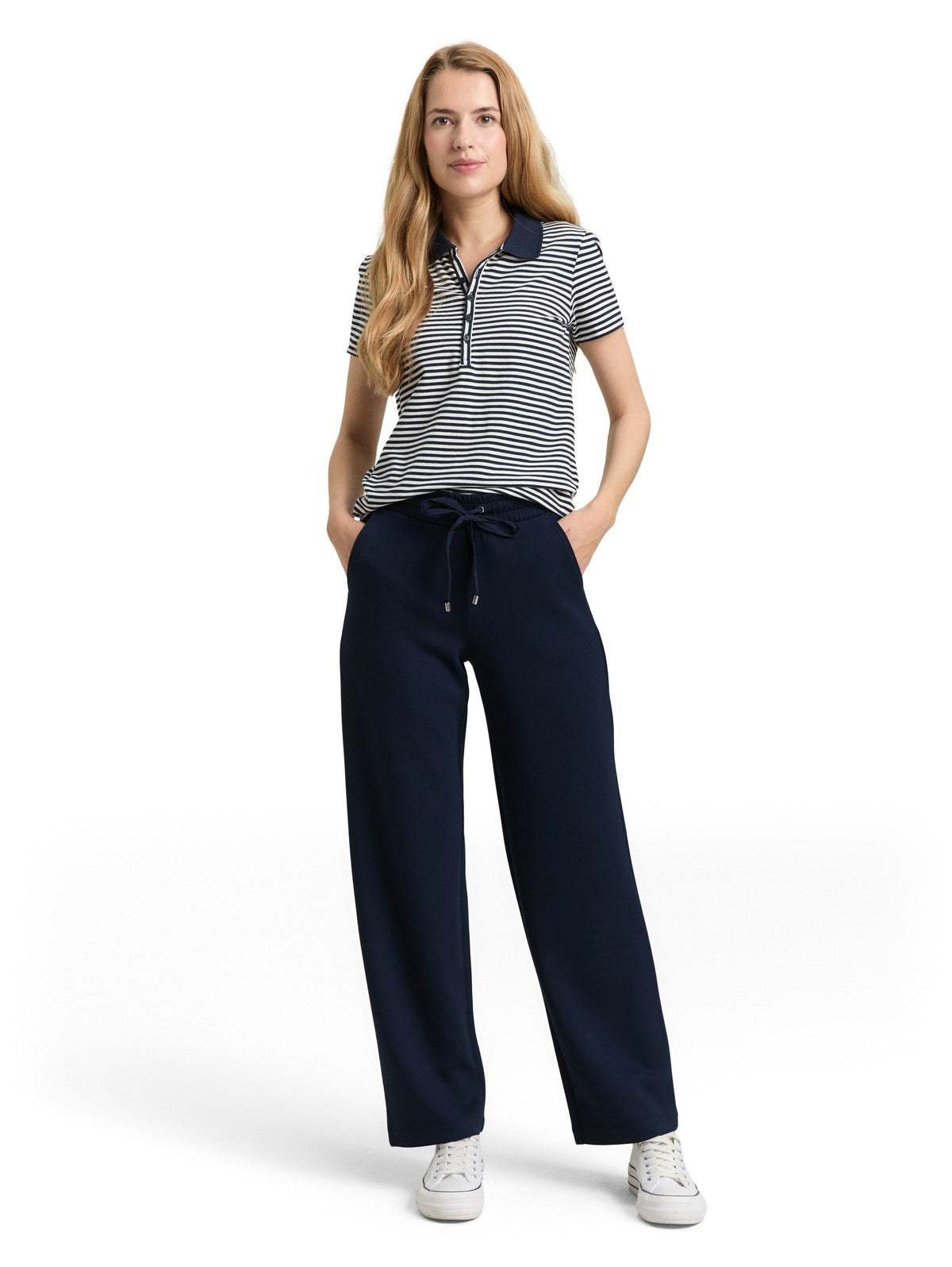 Tom Tailor Straight Sky Captain Blue Pant with Elasticated Waistband and Drawstring