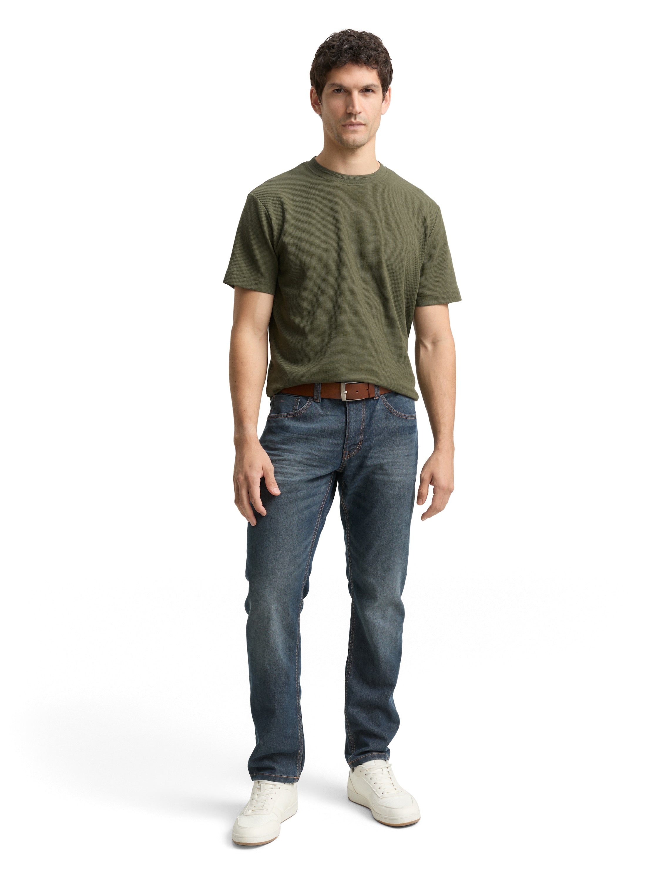 Tom Tailor Olive T-Shirt With Waffle Texture