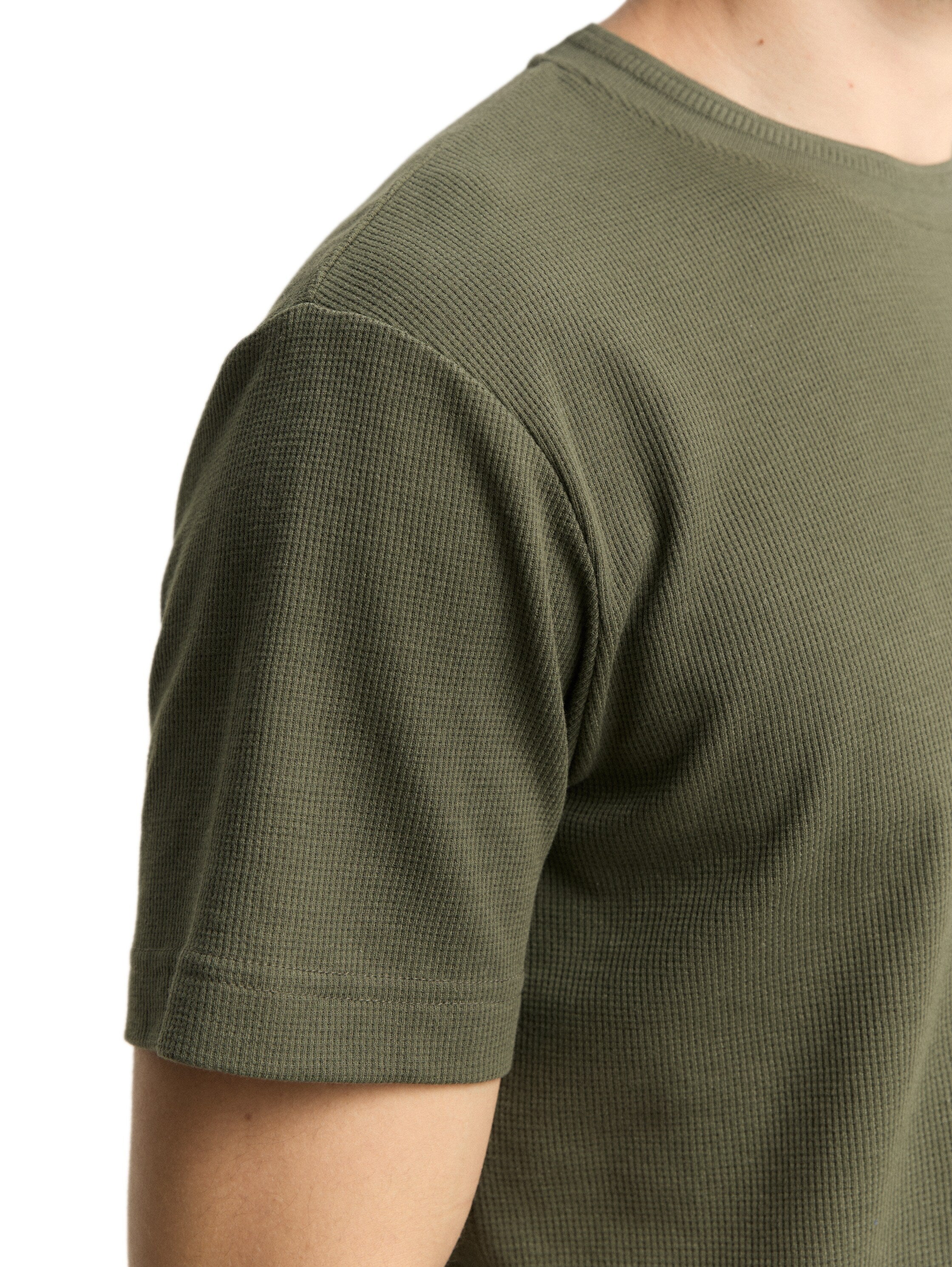 Tom Tailor Olive T-Shirt With Waffle Texture