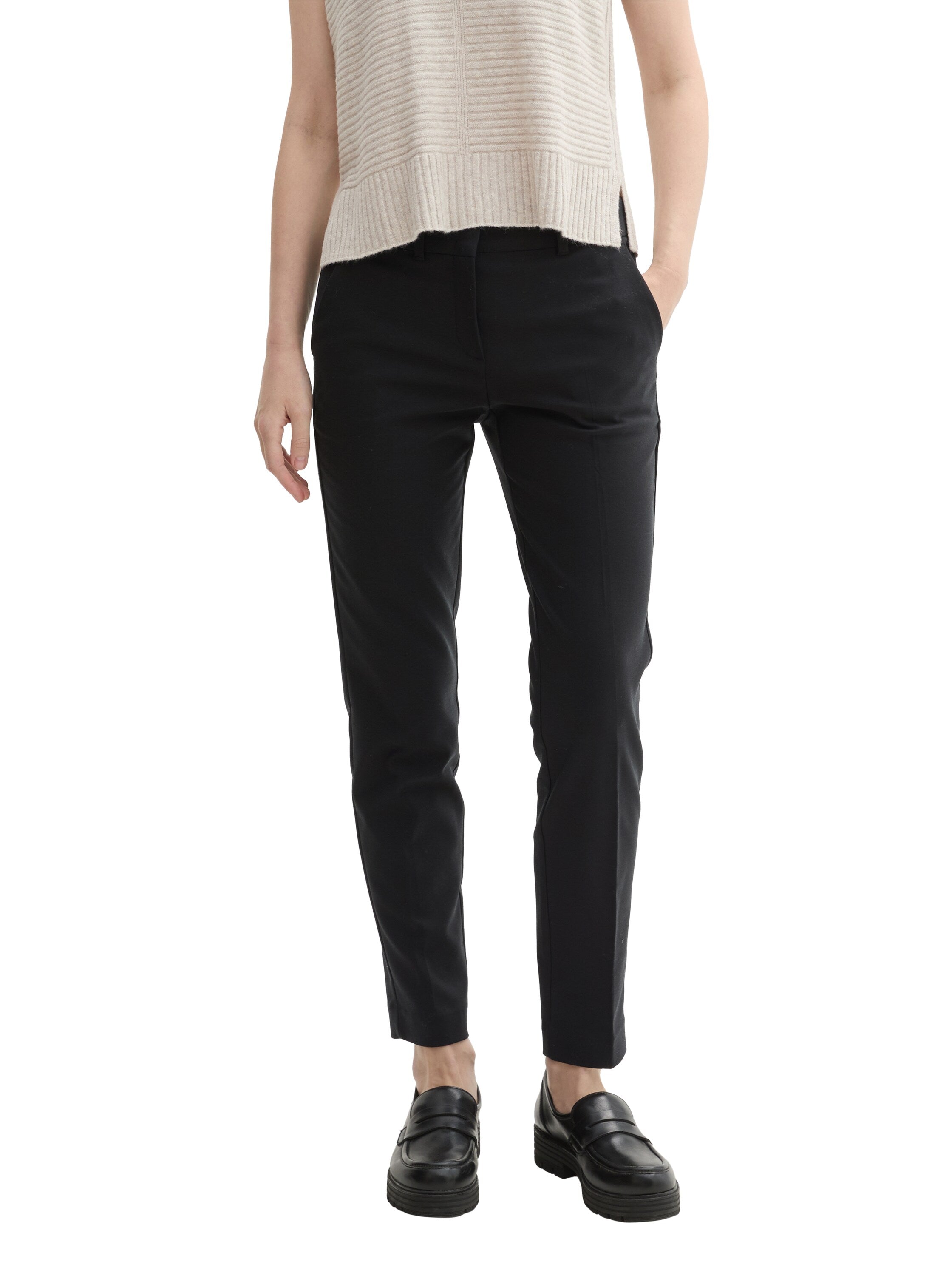Tom Tailor Black Cotton Pant With Side Slanted Pockets