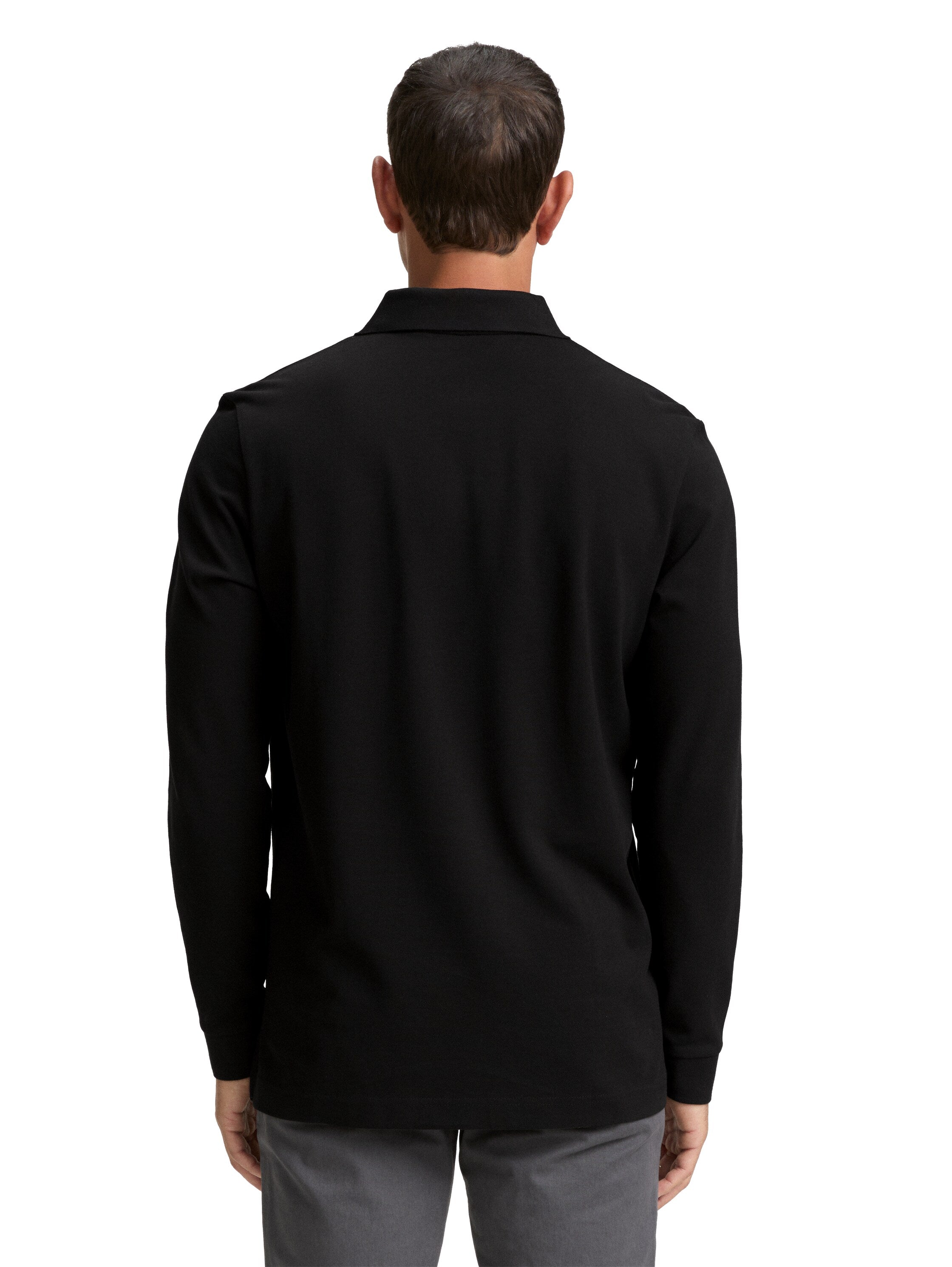 Tom Tailor Black Long Sleeved Pique Polo