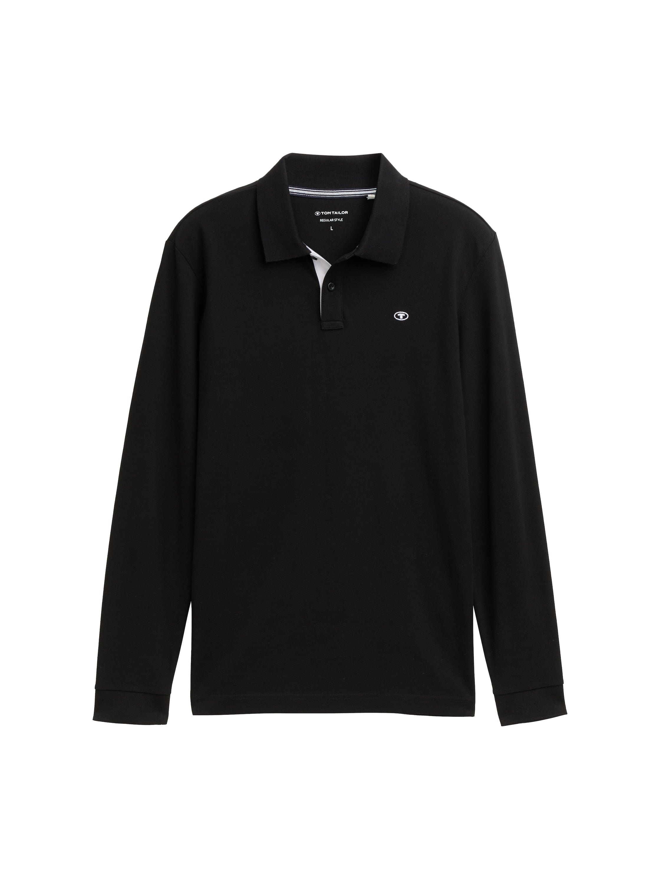 Tom Tailor Black Long Sleeved Pique Polo