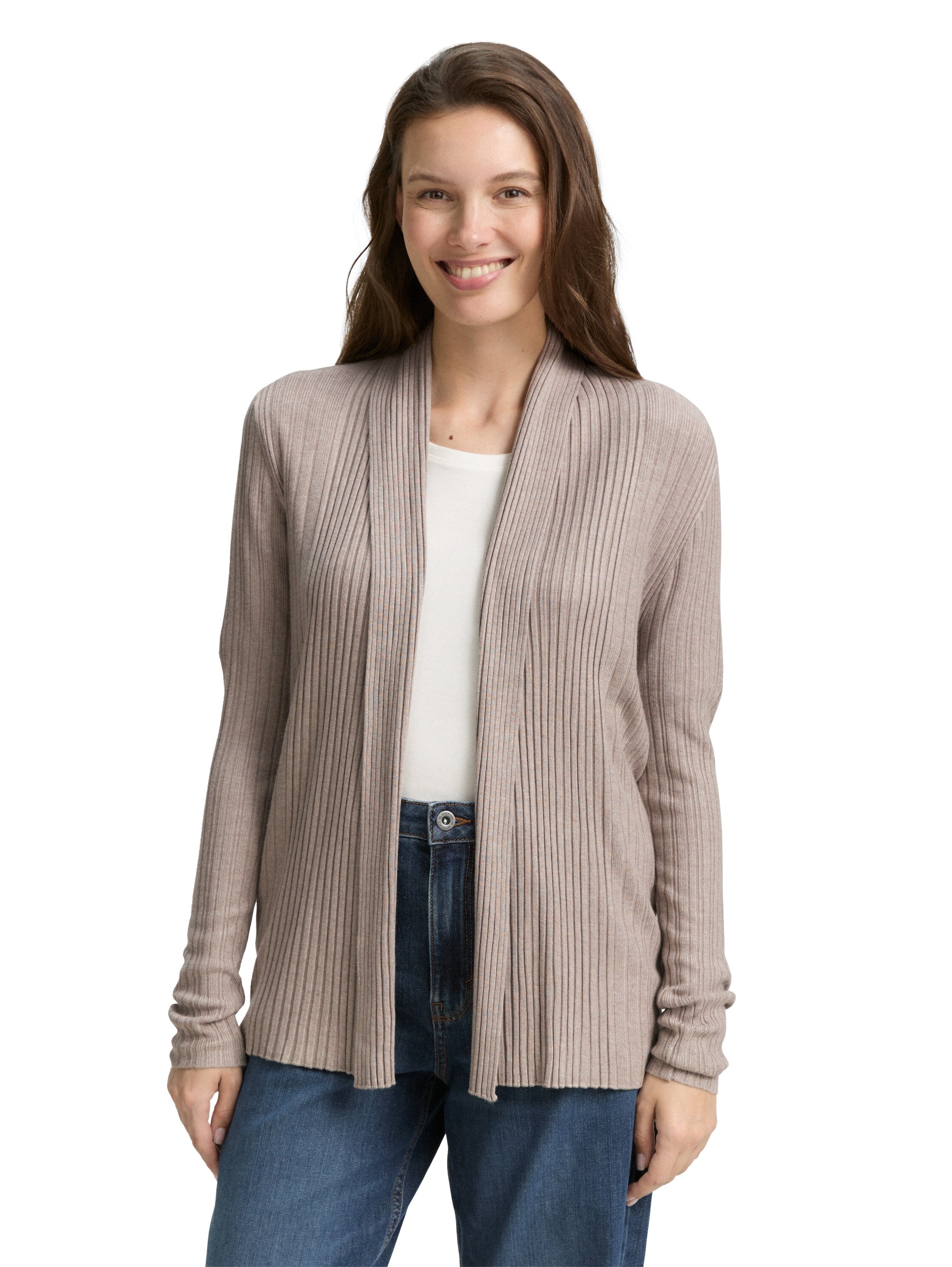Tom Tailor Taupe Cardigan With Shawl Collar