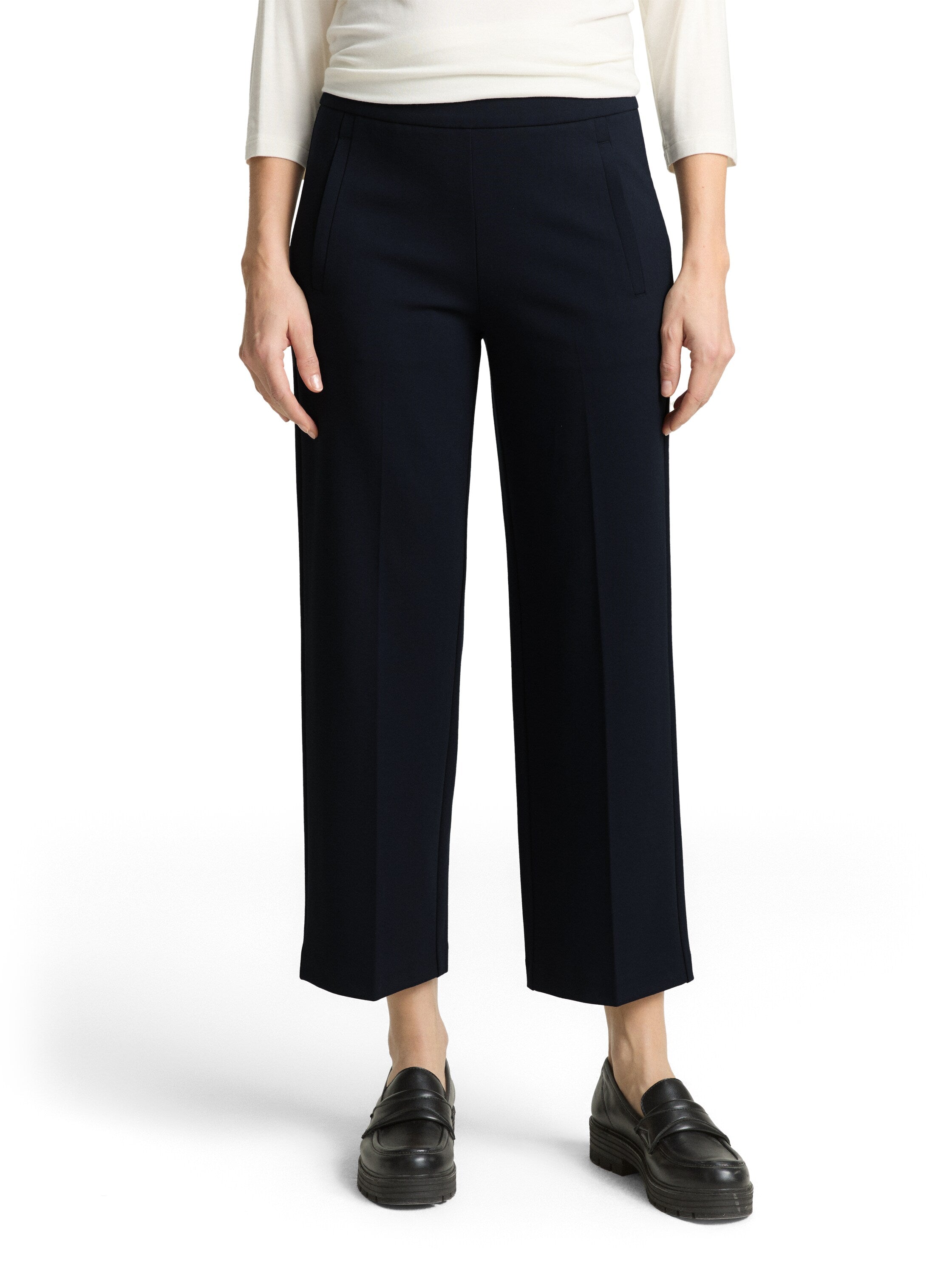 Tom Tailor Black Straight Cropped Trousers Pants